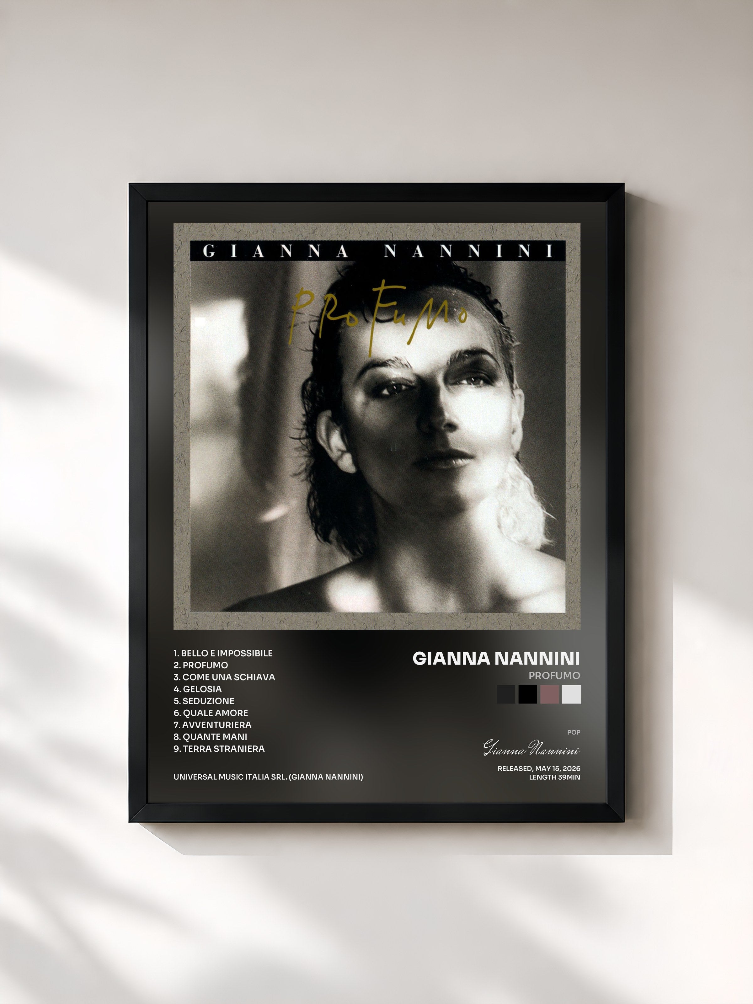 #noir Tableau de l'album Profumo de Gianna Nannini, cadre noir, imprimé et encadré en France