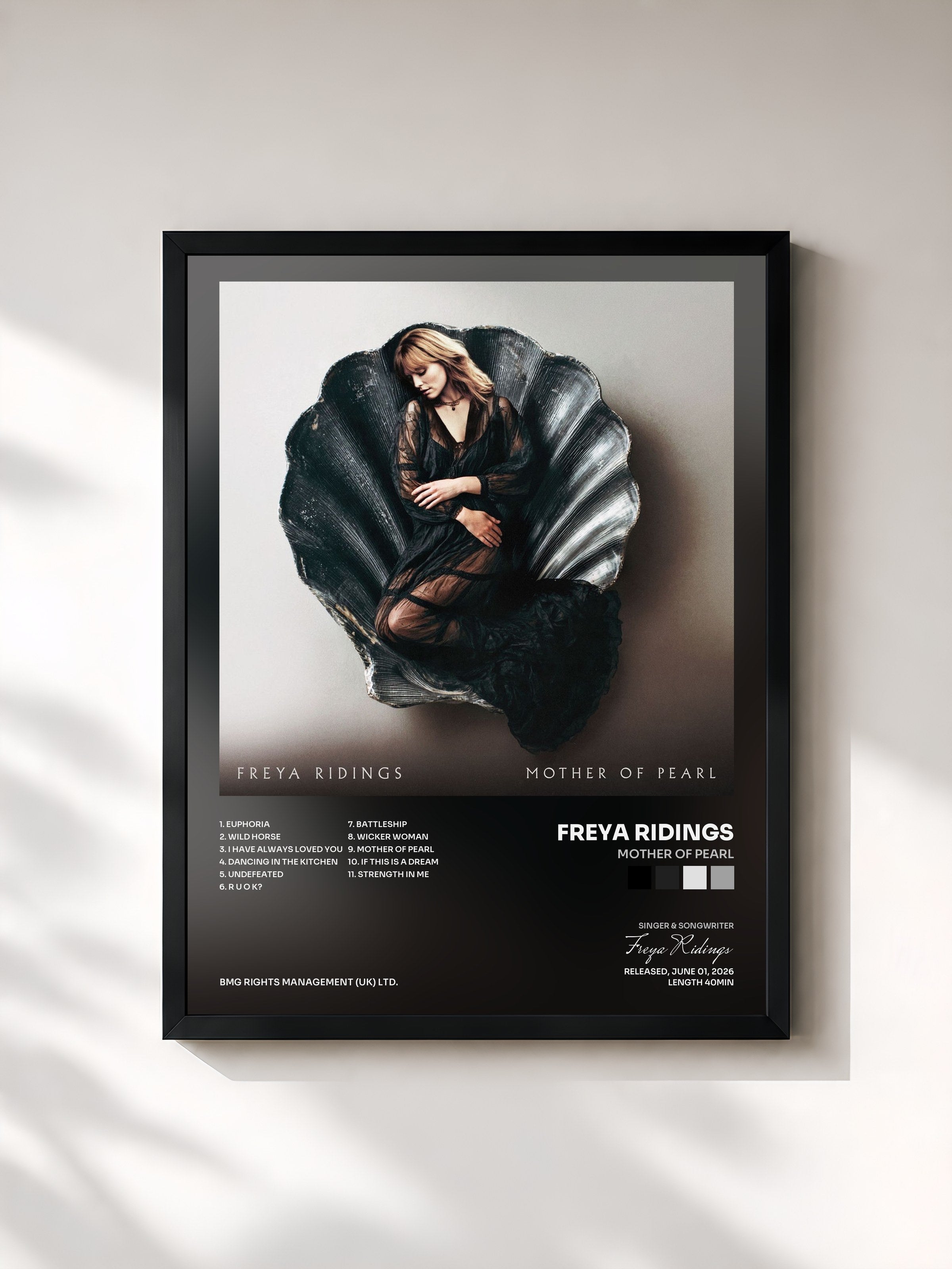 #noir Tableau de l'album Mother Of Pearl de Freya Ridings, cadre noir, imprimé et encadré en France