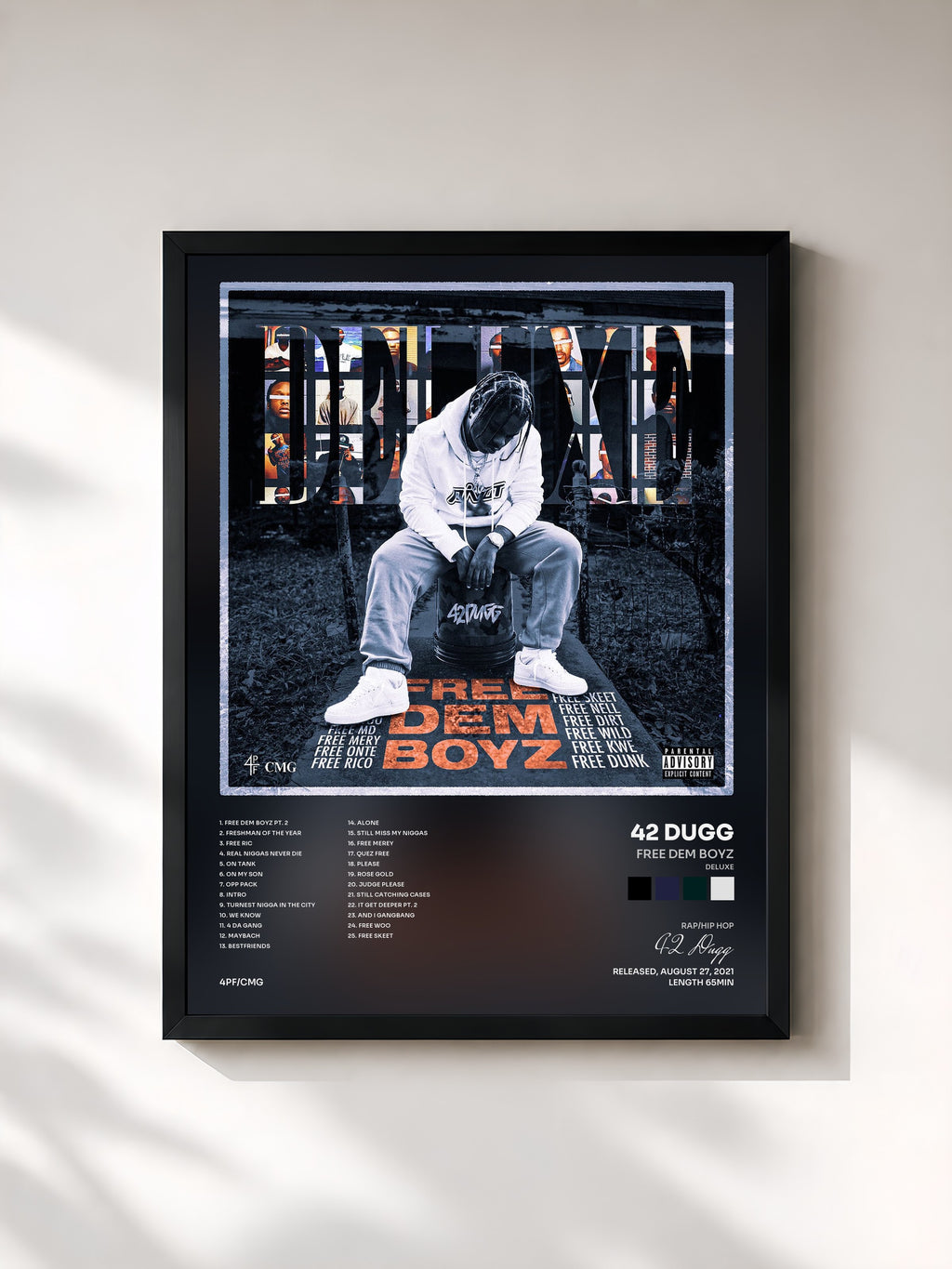 #noir Tableau de l'album Free Dem Boyz (Deluxe) de 42 Dugg, cadre noir, imprimé et encadré en France