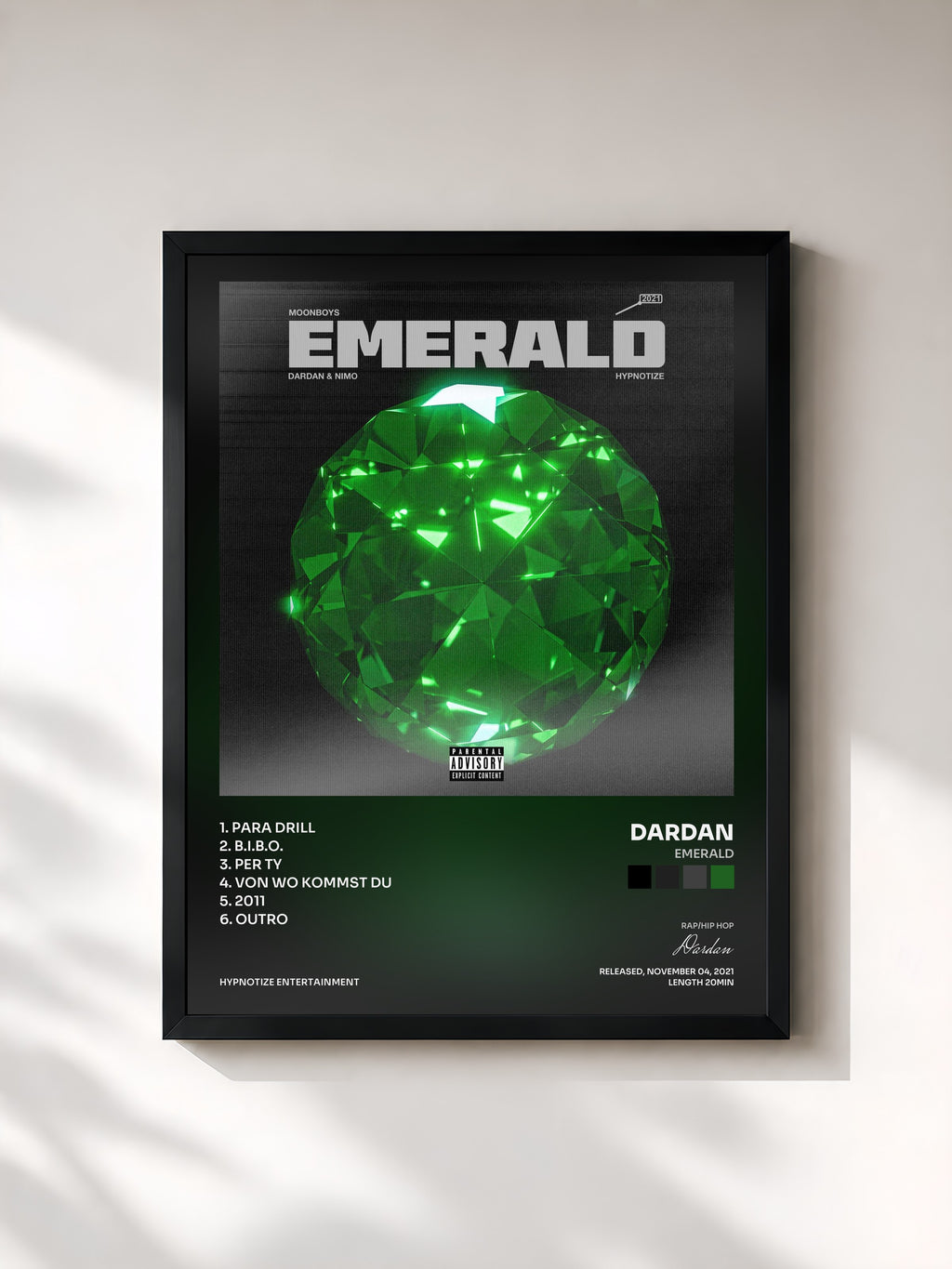 #noir Tableau de l'album Emerald de Dardan, cadre noir, imprimé et encadré en France