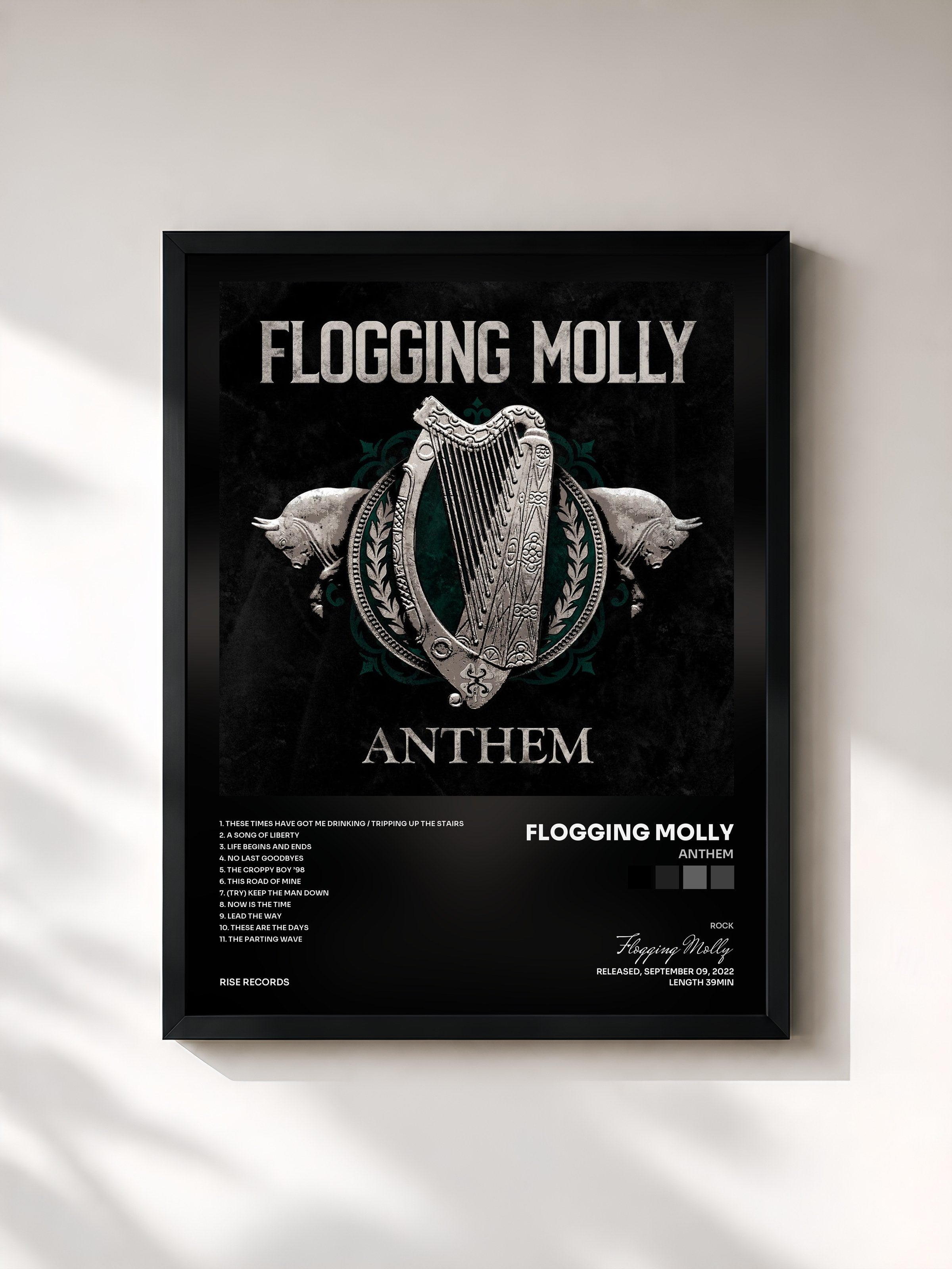 #noir Tableau de l'album Anthem de Flogging Molly, cadre noir, imprimé et encadré en France