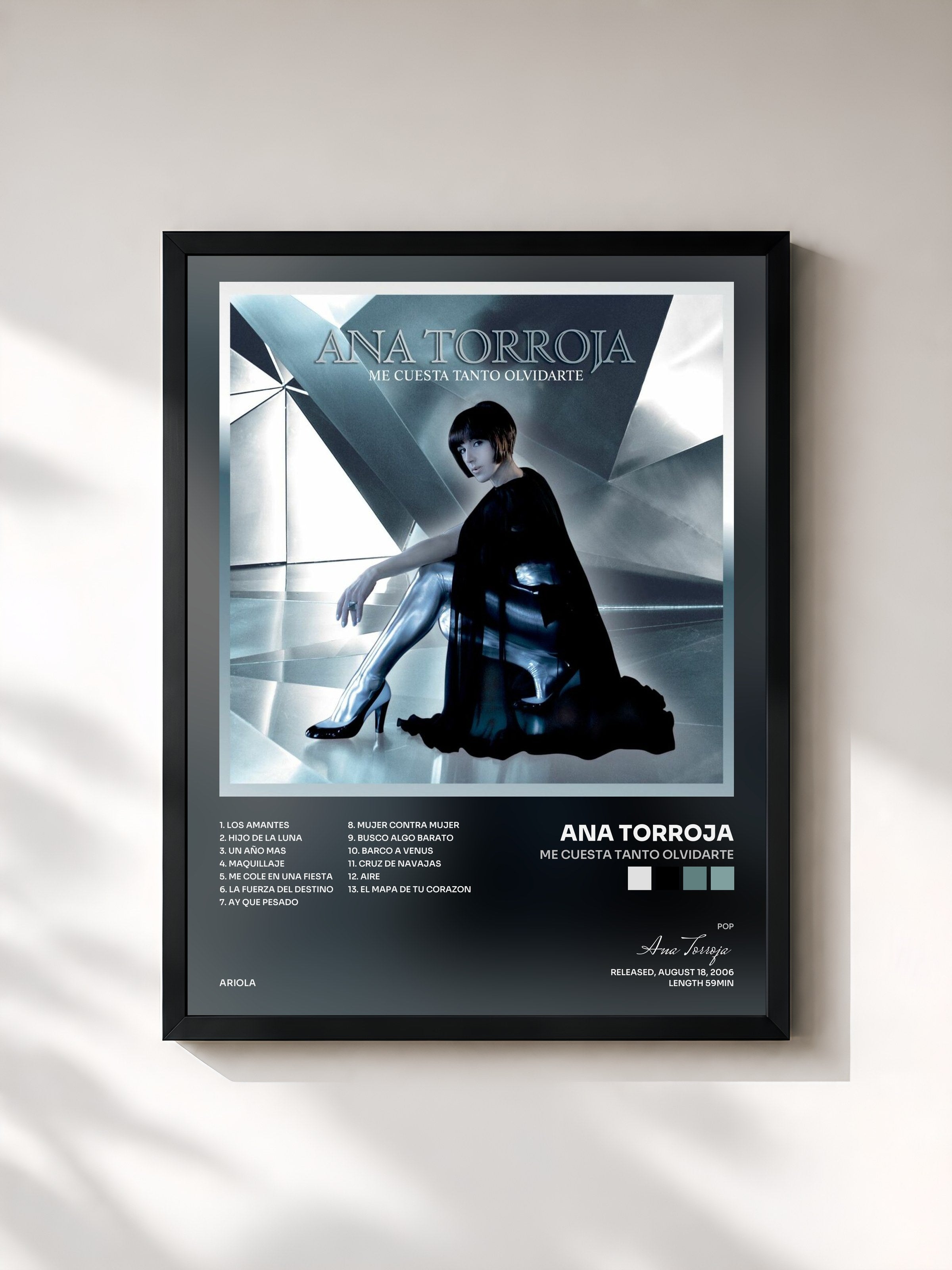 #noir Tableau de l'album Me Cuesta Tanto Olvidarte de Ana Torroja, cadre noir, imprimé et encadré en France