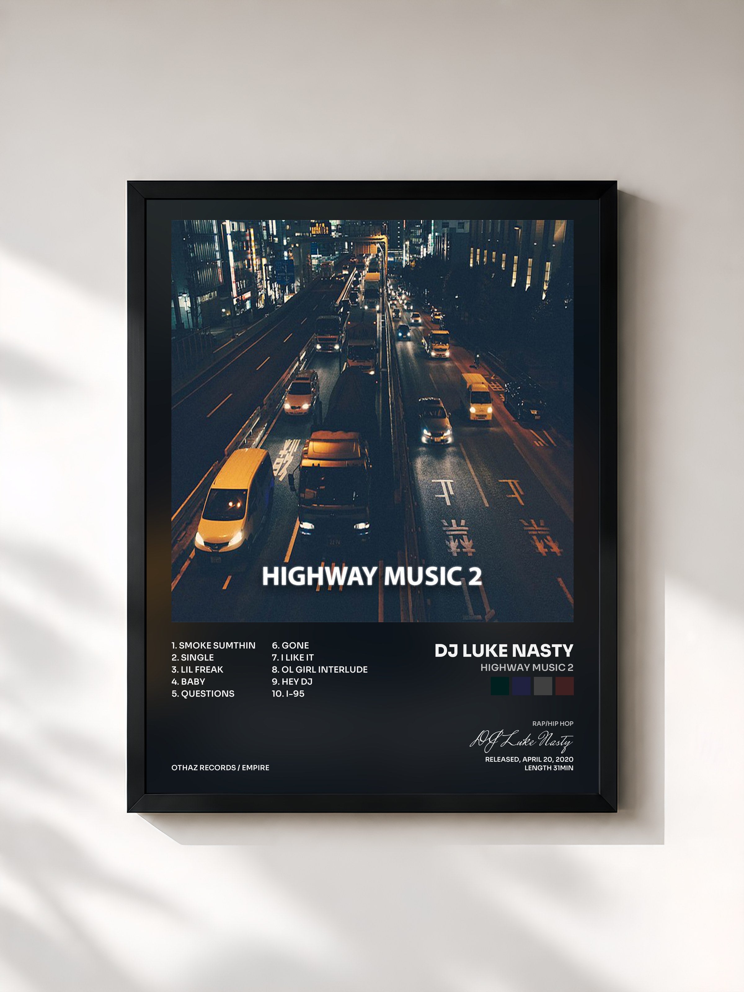 #noir Tableau de l'album Highway Music 2 de DJ Luke Nasty, cadre noir, imprimé et encadré en France