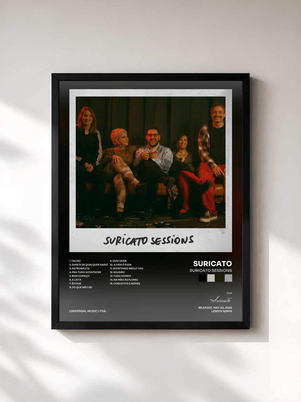 #noir Tableau de l'album Suricato Sessions de Suricato, cadre noir, imprimé et encadré en France