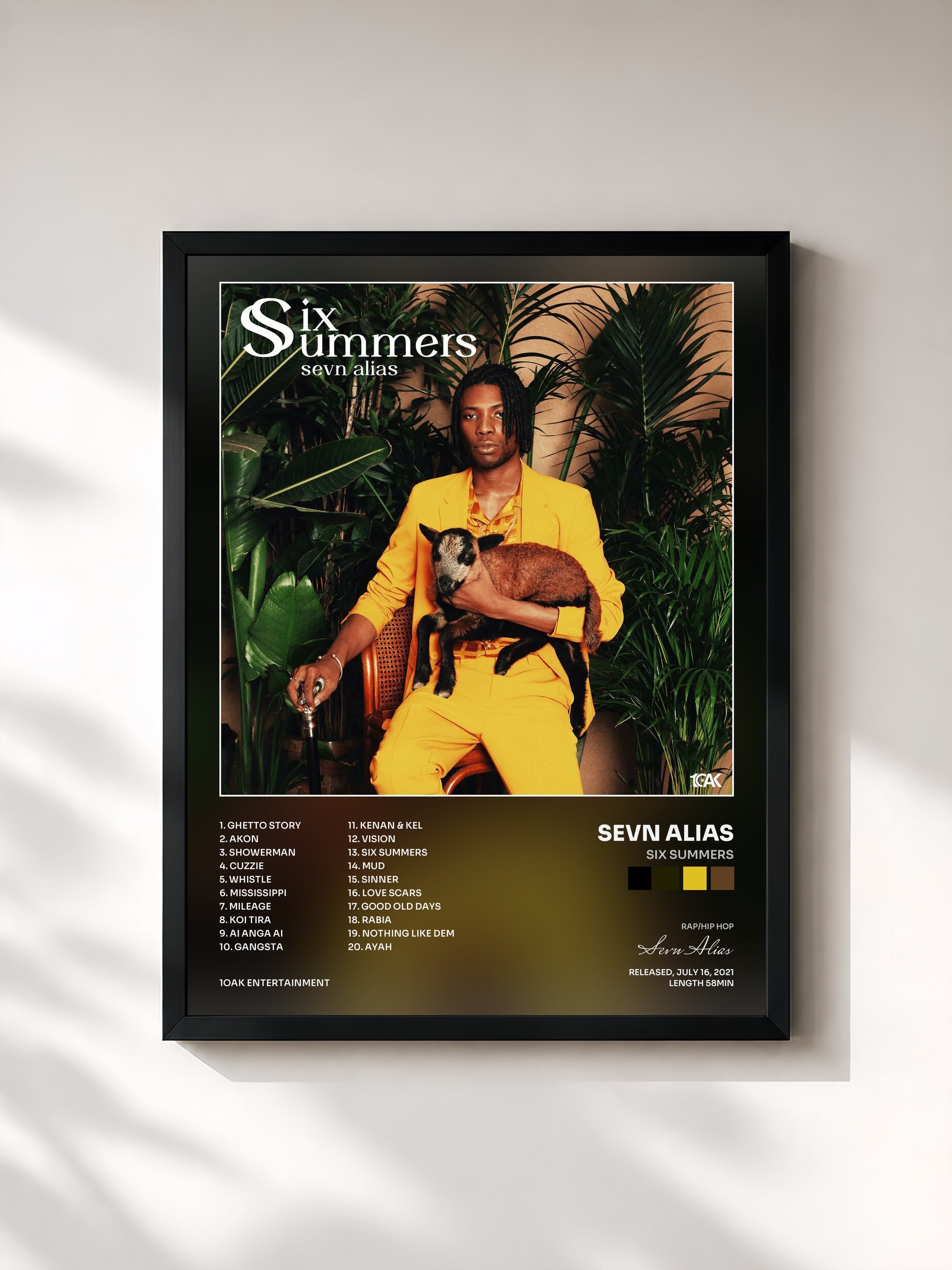 #noir Tableau de l'album Six Summers de Sevn Alias, cadre noir, imprimé et encadré en France