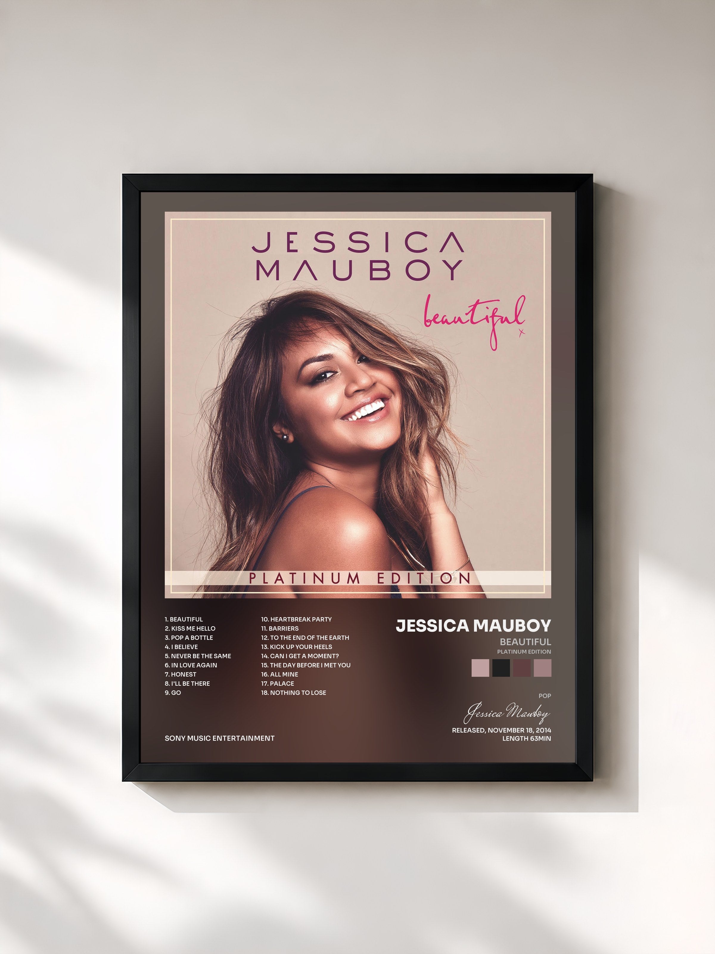 #noir Tableau de l'album Beautiful (Platinum Edition) de Jessica Mauboy, cadre noir, imprimé et encadré en France