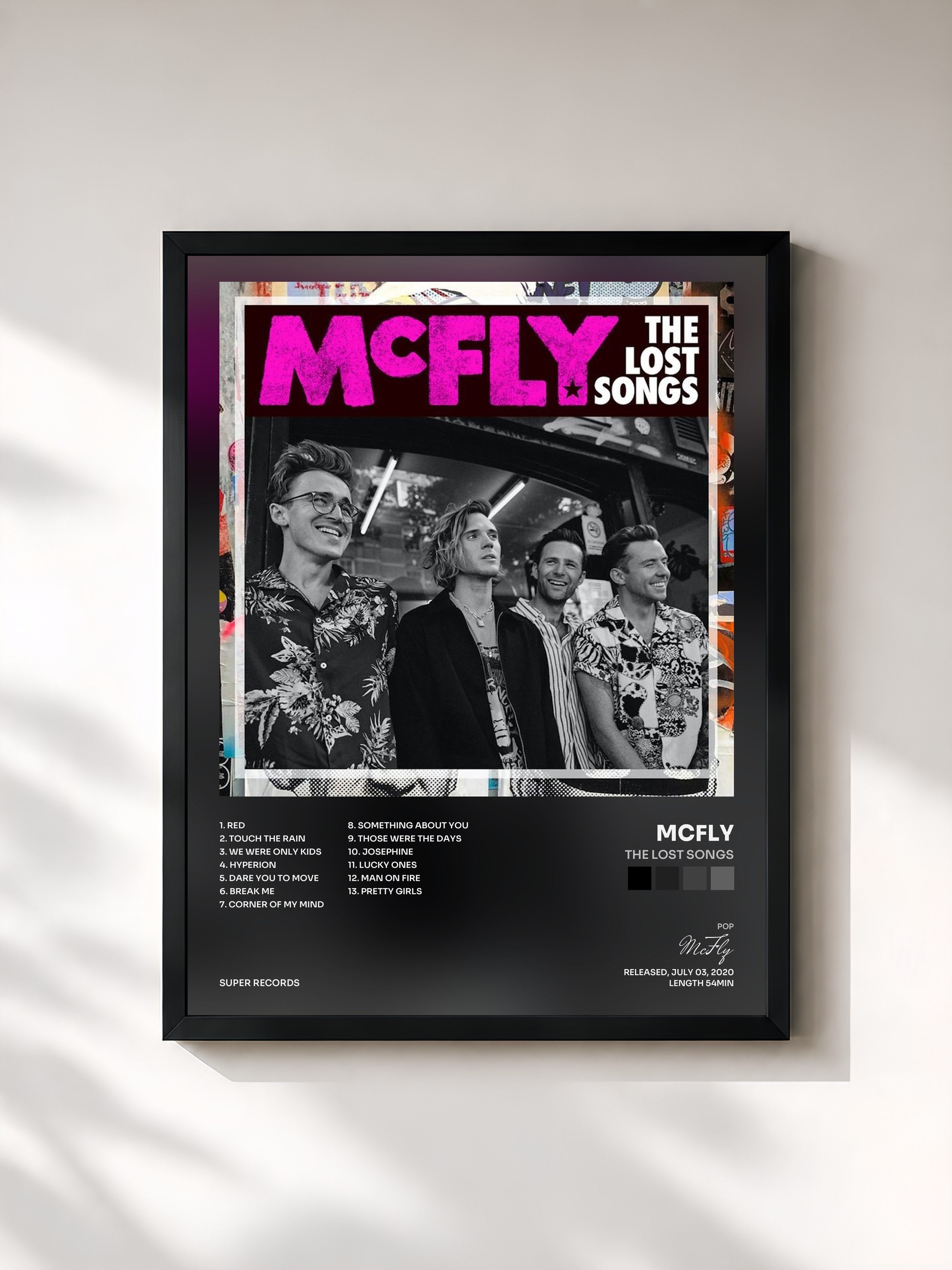 #noir Tableau de l'album The Lost Songs de McFly, cadre noir, imprimé et encadré en France