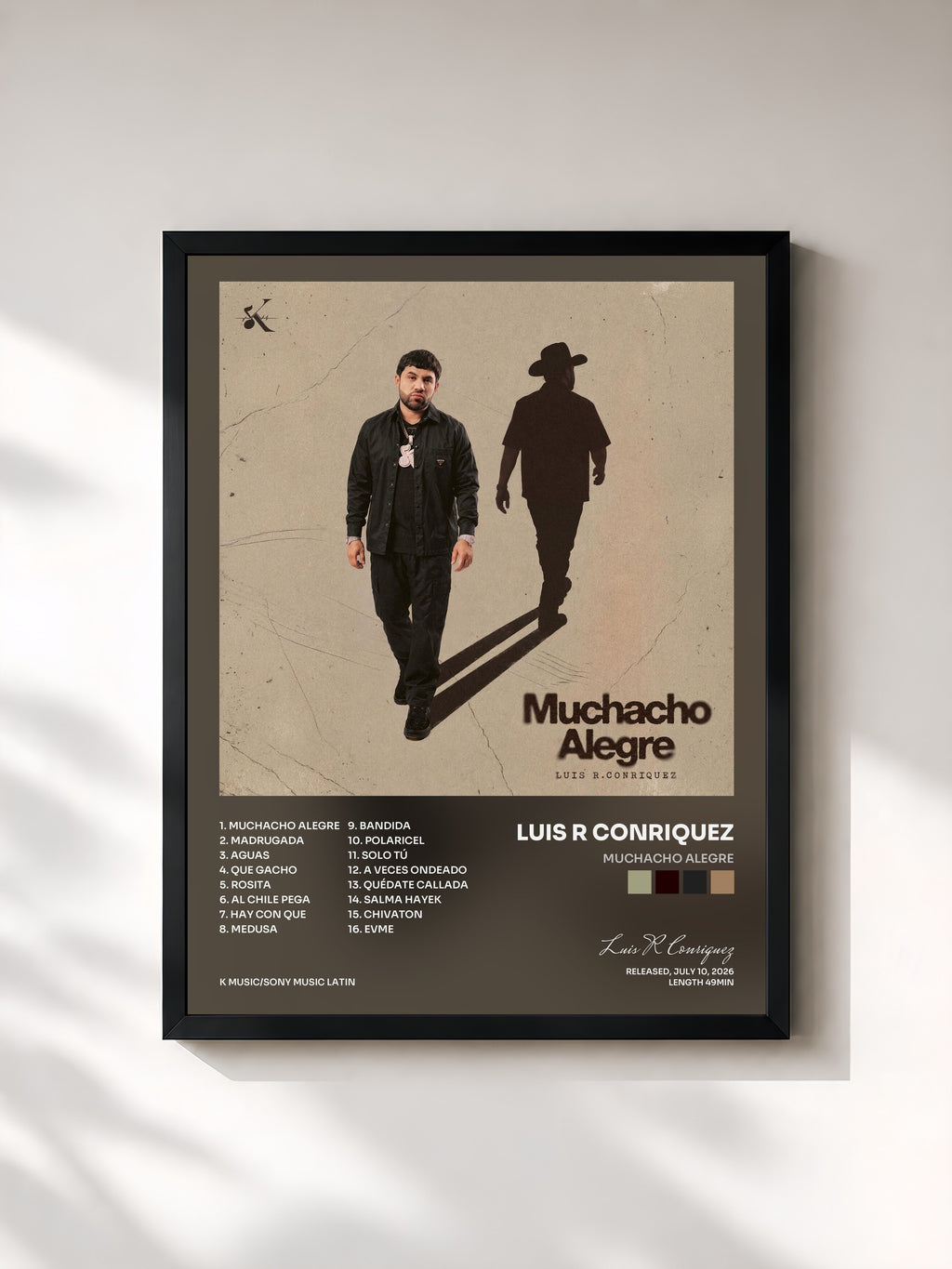 #noir Tableau de l'album Muchacho Alegre de Luis R Conriquez, cadre noir, imprimé et encadré en France