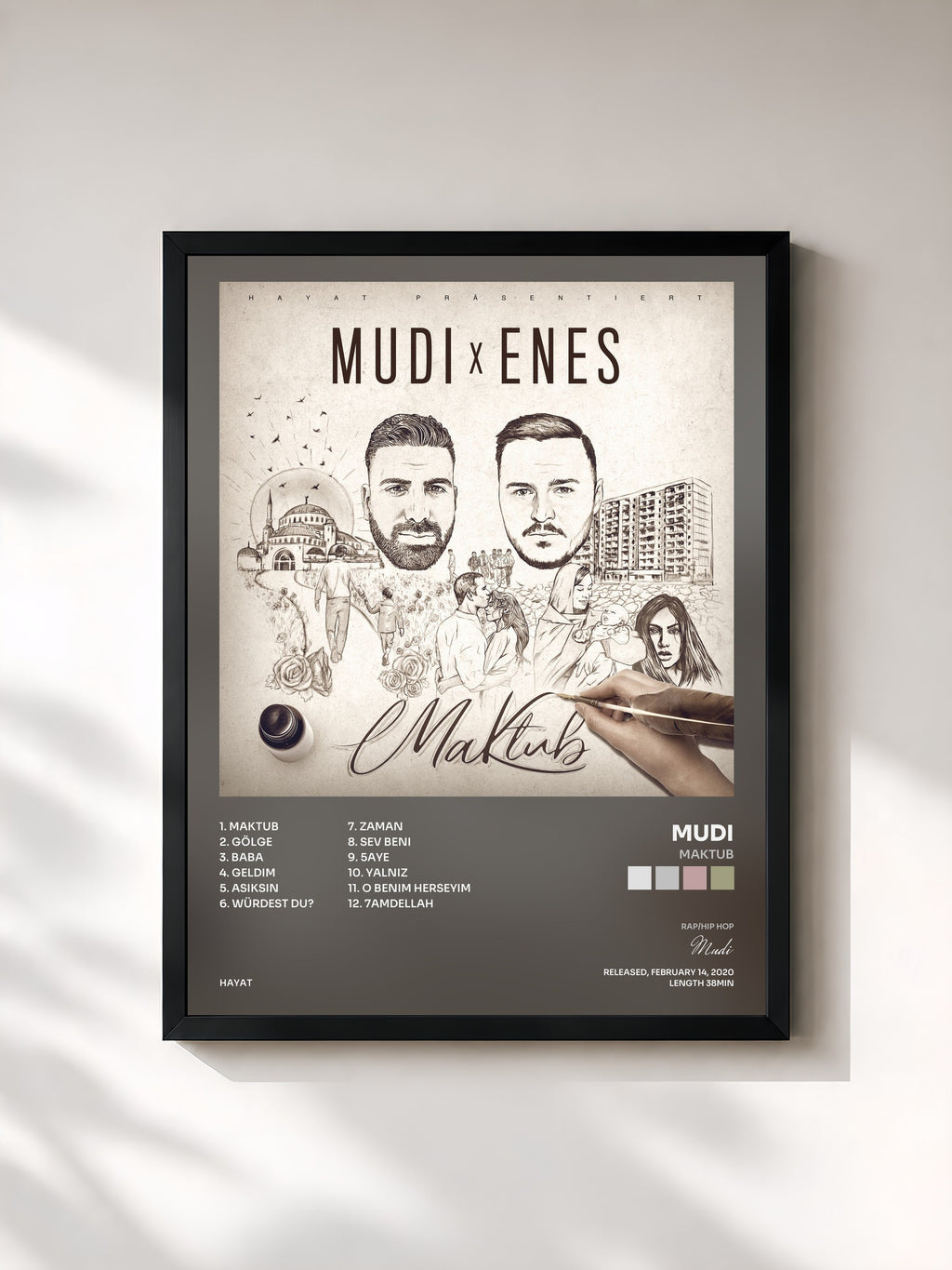 #noir Tableau de l'album Maktub de Mudi, cadre noir, imprimé et encadré en France