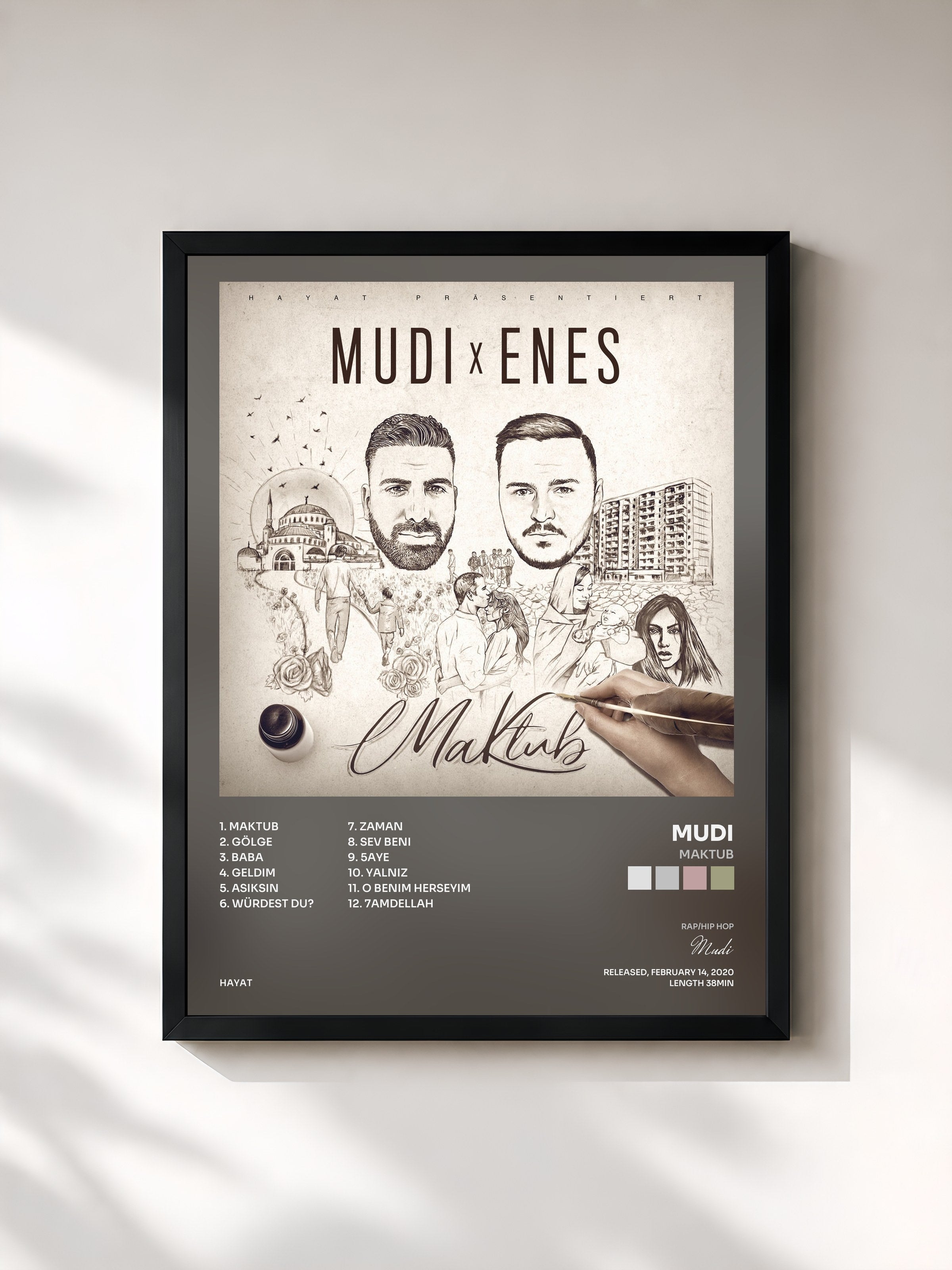 #noir Tableau de l'album Maktub de Mudi, cadre noir, imprimé et encadré en France
