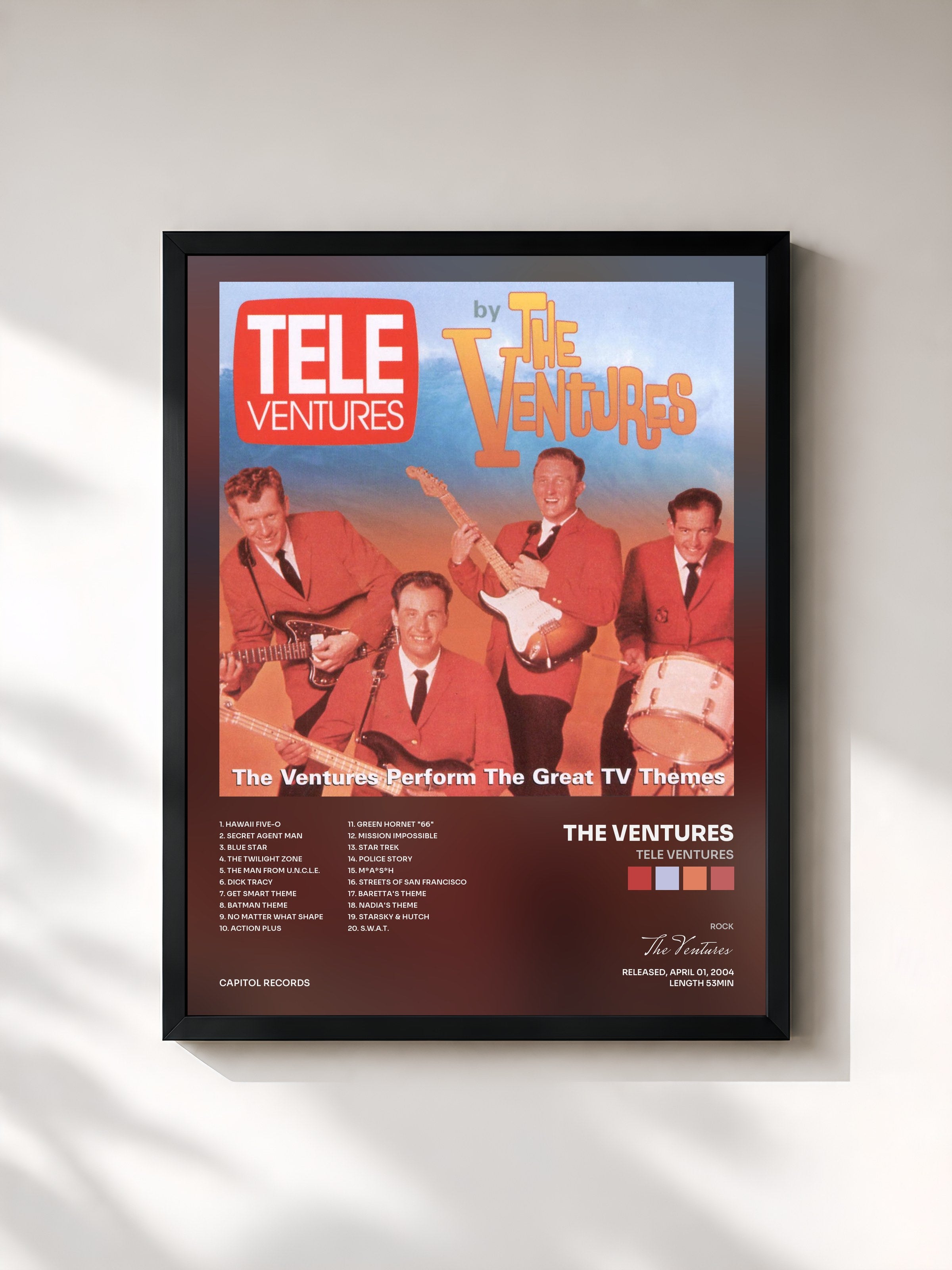 #noir Tableau de l'album Tele Ventures de The Ventures, cadre noir, imprimé et encadré en France