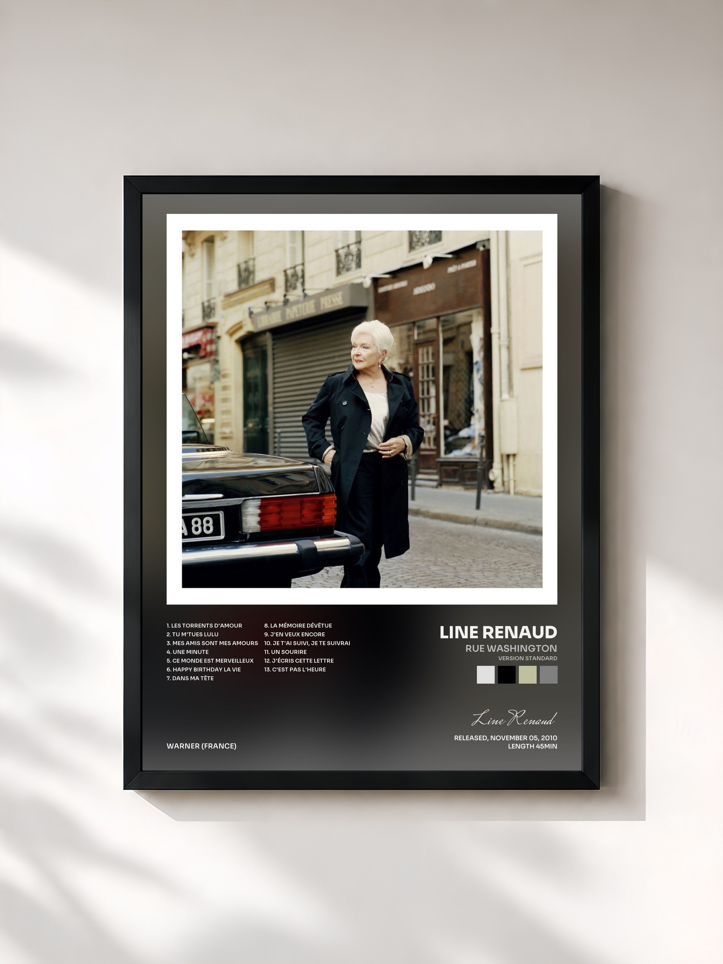 #noir Tableau de l'album Rue Washington (version standard) de Line Renaud, cadre noir, imprimé et encadré en France