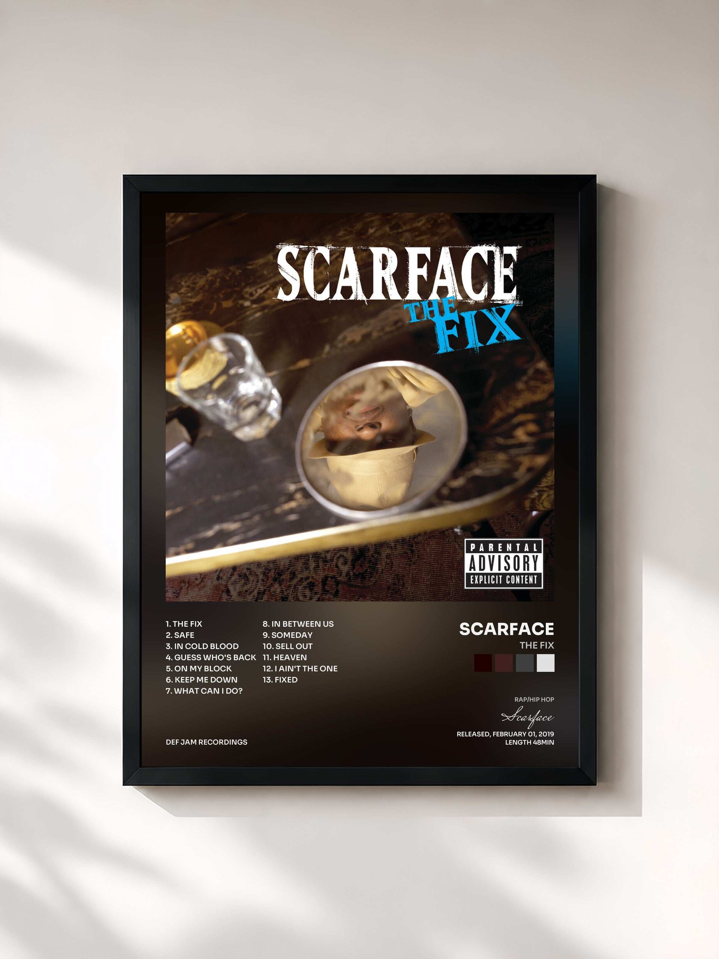 #noir Tableau de l'album The Fix de Scarface, cadre noir, imprimé et encadré en France