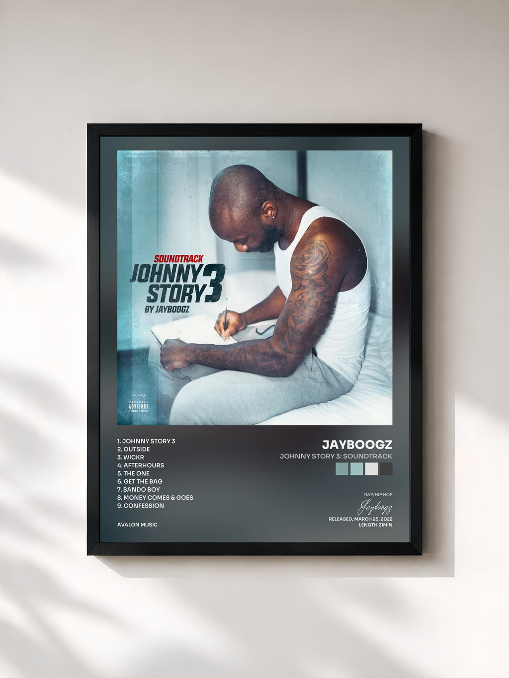 #noir Tableau de l'album Johnny Story 3: Soundtrack de Jayboogz, cadre noir, imprimé et encadré en France
