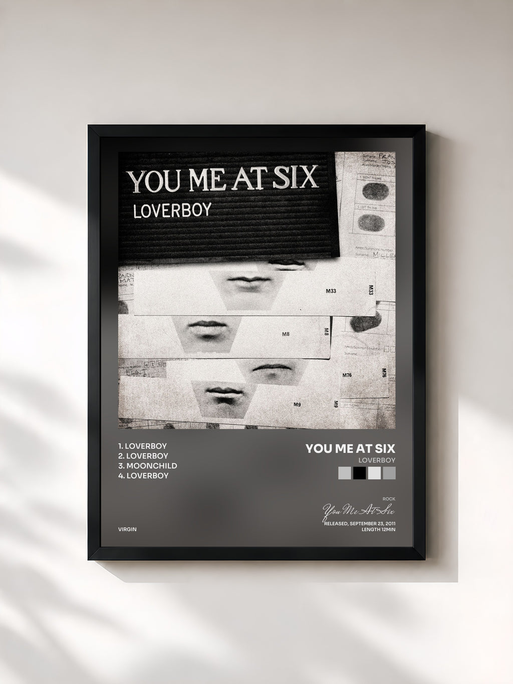 #noir Tableau de l'album Loverboy de You Me At Six, cadre noir, imprimé et encadré en France