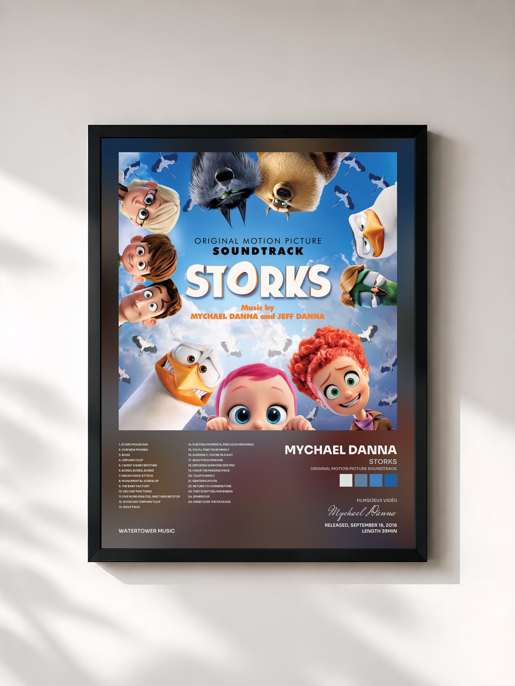 #noir Tableau de l'album Storks (Original Motion Picture Soundtrack) de Mychael Danna, cadre noir, imprimé et encadré en France