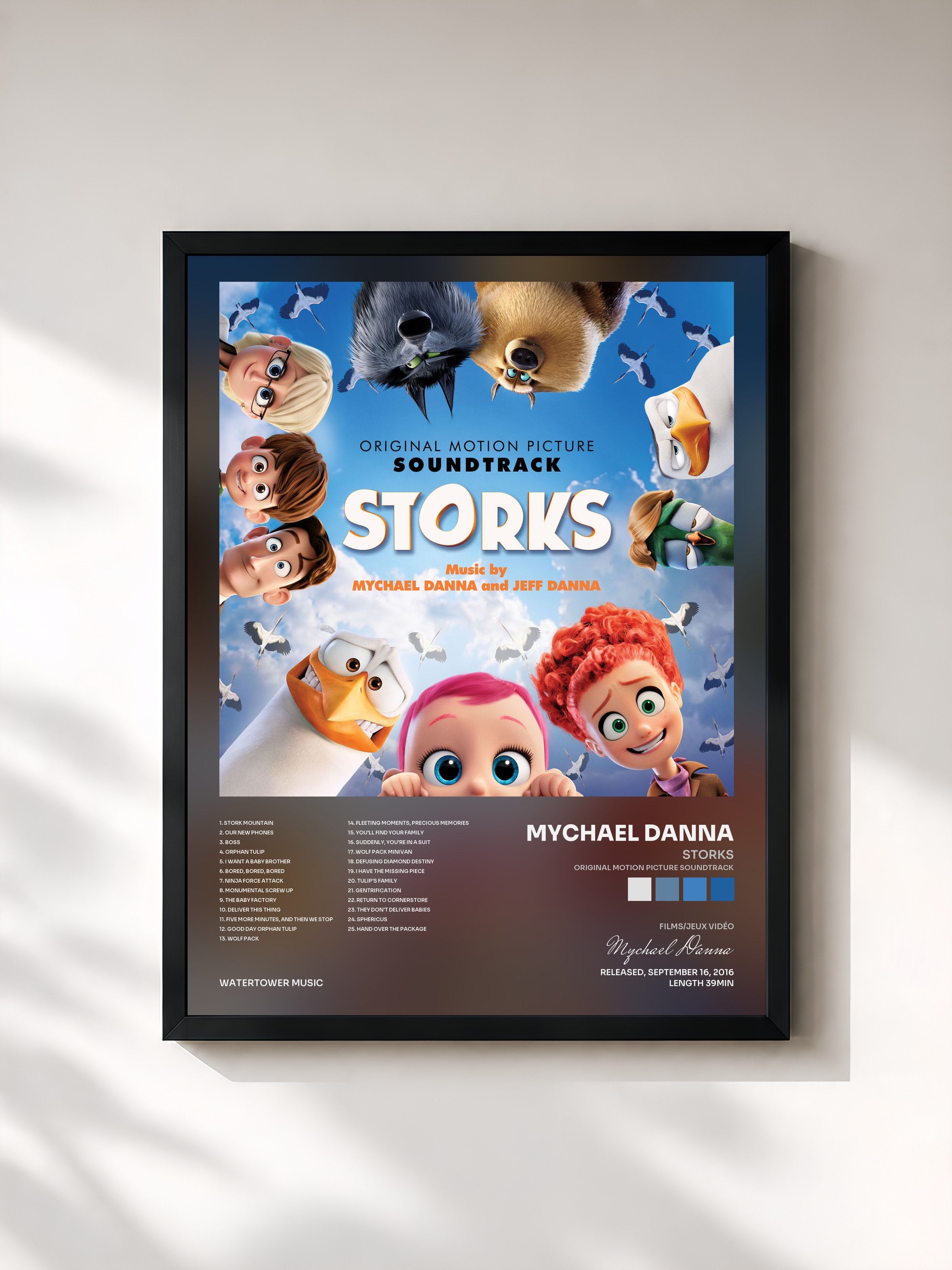 #noir Tableau de l'album Storks (Original Motion Picture Soundtrack) de Mychael Danna, cadre noir, imprimé et encadré en France