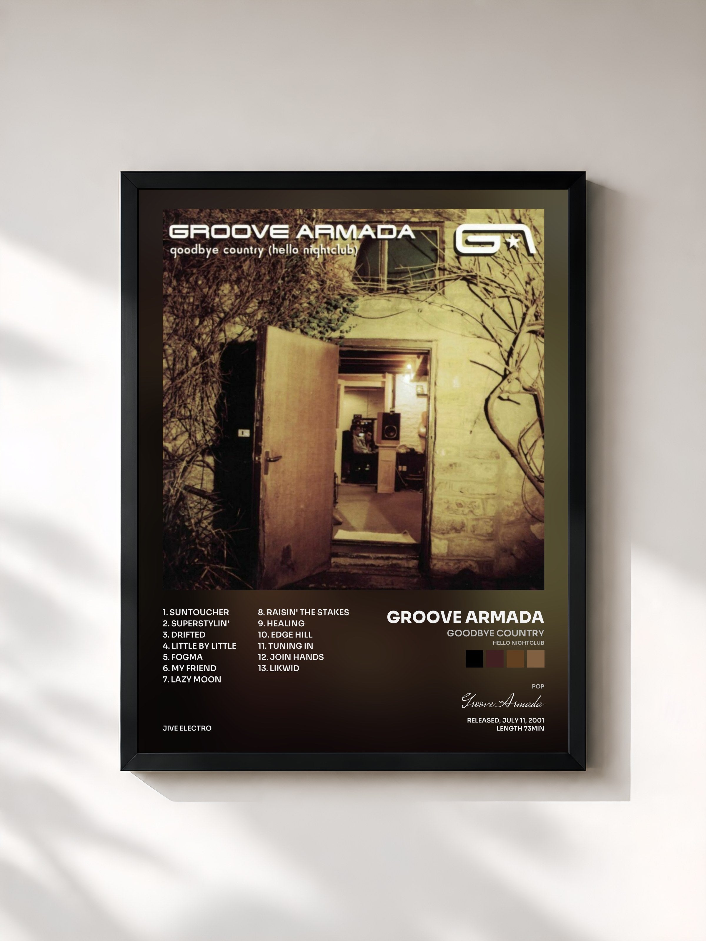 #noir Tableau de l'album Goodbye Country (Hello Nightclub) de Groove Armada, cadre noir, imprimé et encadré en France