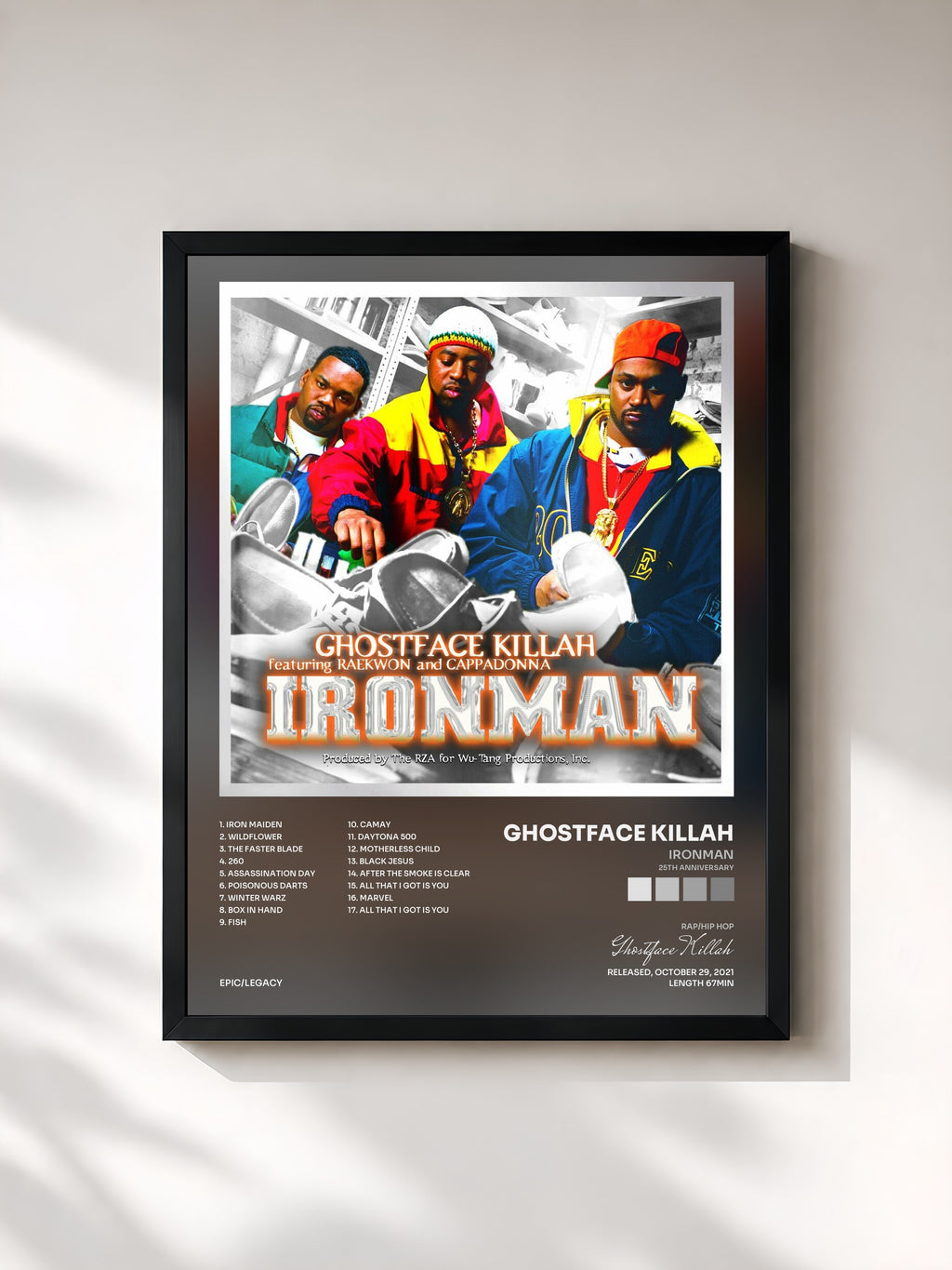 #noir Tableau de l'album Ironman (25th Anniversary) de Ghostface Killah, cadre noir, imprimé et encadré en France