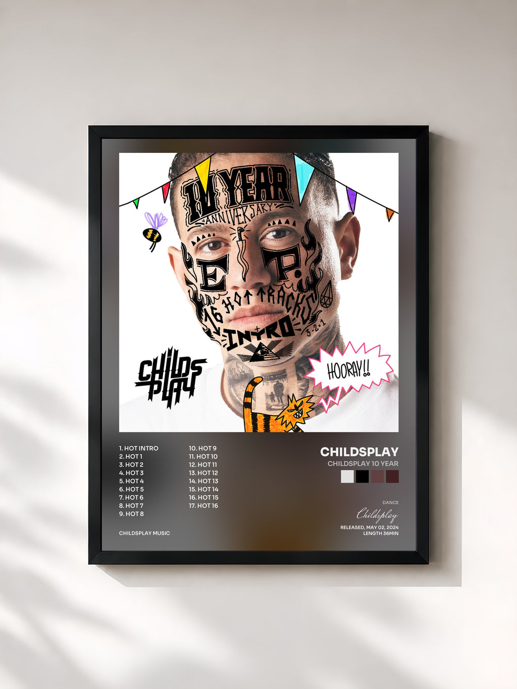 #noir Tableau de l'album ChildsPlay 10 Year de Childsplay, cadre noir, imprimé et encadré en France