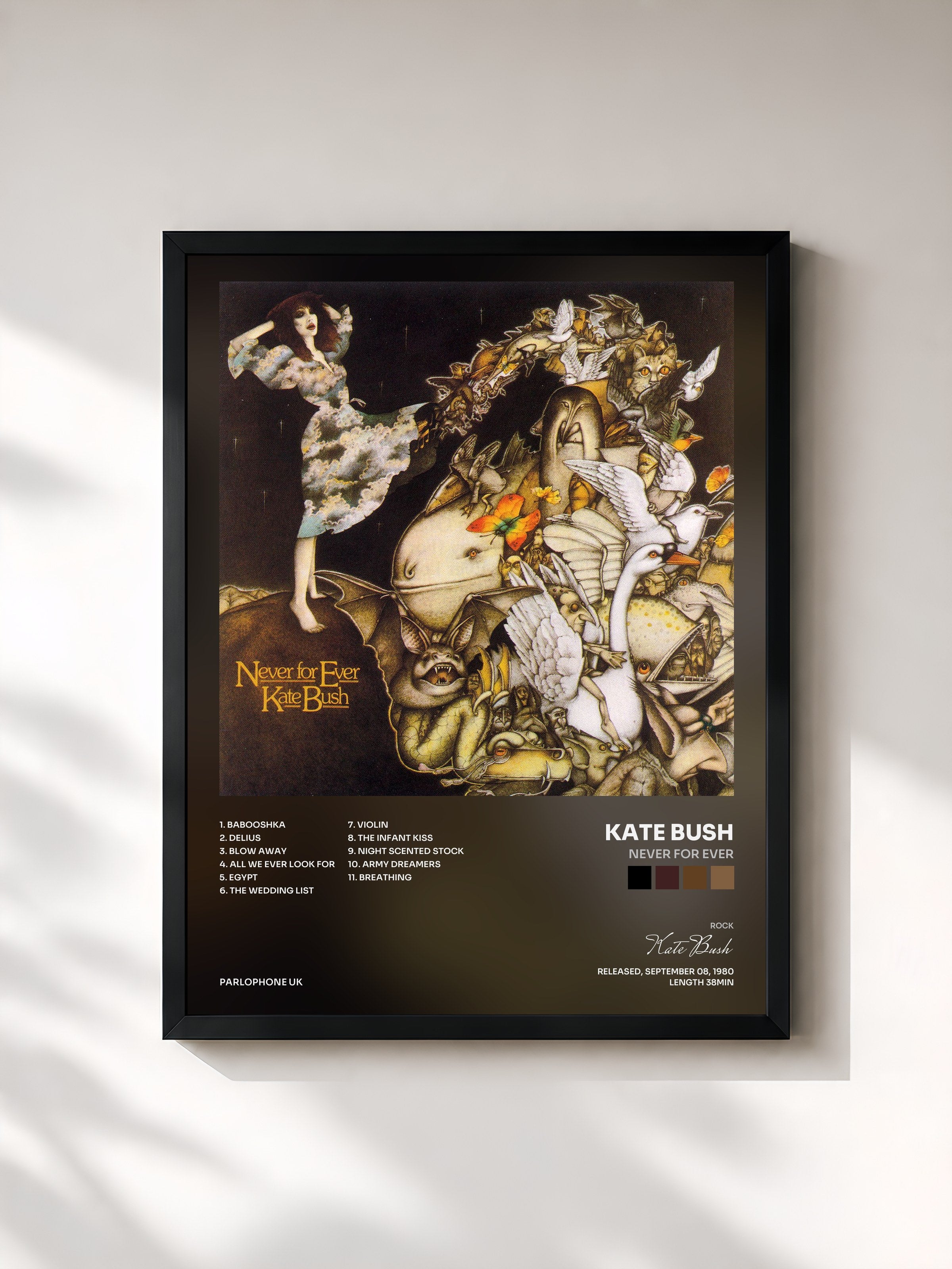 #noir Tableau de l'album Never for Ever de Kate Bush, cadre noir, imprimé et encadré en France