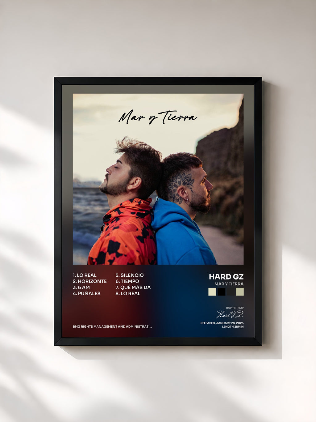 #noir Tableau de l'album Mar y Tierra de Hard GZ, cadre noir, imprimé et encadré en France