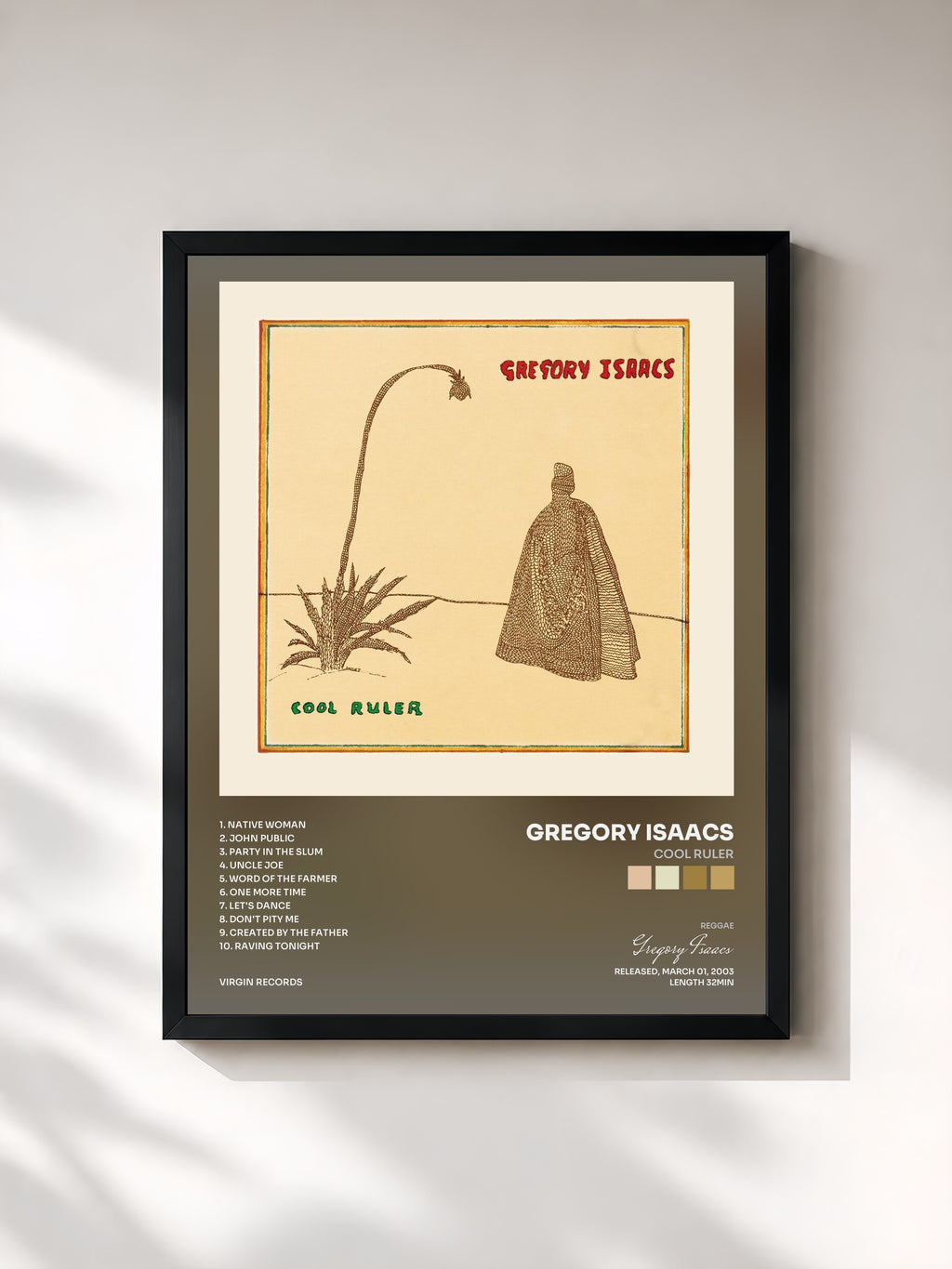 #noir Tableau de l'album Cool Ruler de Gregory Isaacs, cadre noir, imprimé et encadré en France
