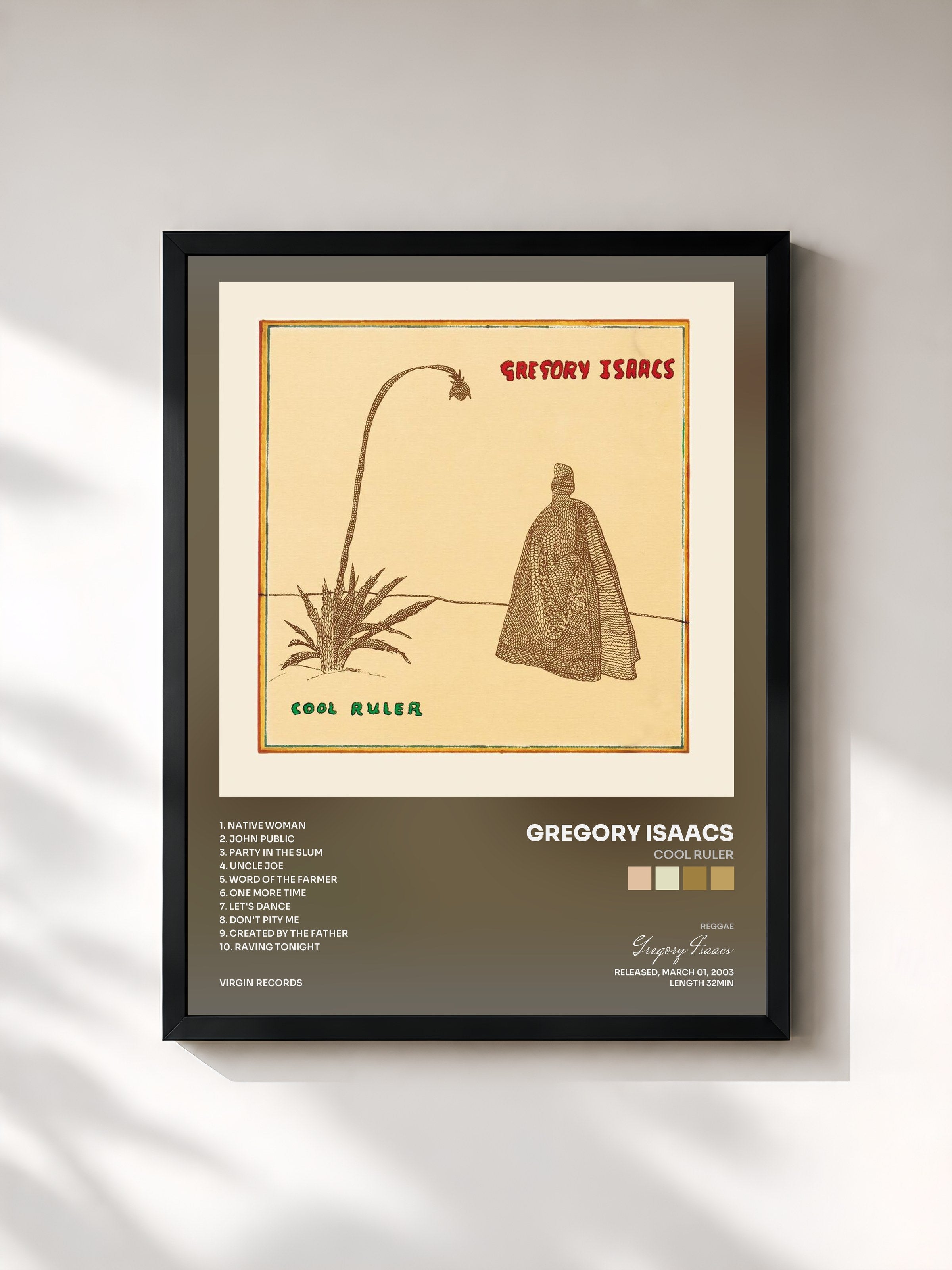 #noir Tableau de l'album Cool Ruler de Gregory Isaacs, cadre noir, imprimé et encadré en France