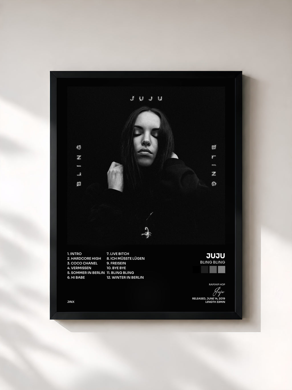 #noir Tableau de l'album Bling Bling de Juju, cadre noir, imprimé et encadré en France