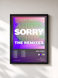 #noir Tableau de l'album Sorry (The Remixes) de Joel Corry, cadre noir, imprimé et encadré en France