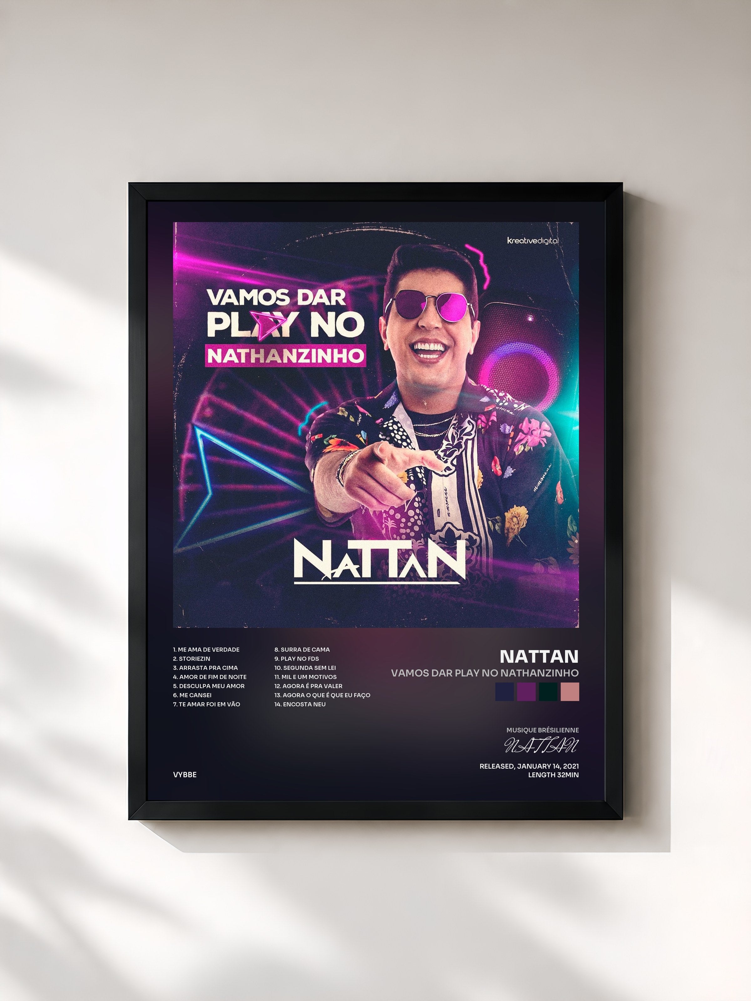 #noir Tableau de l'album Vamos Dar Play No Nathanzinho de NATTAN, cadre noir, imprimé et encadré en France