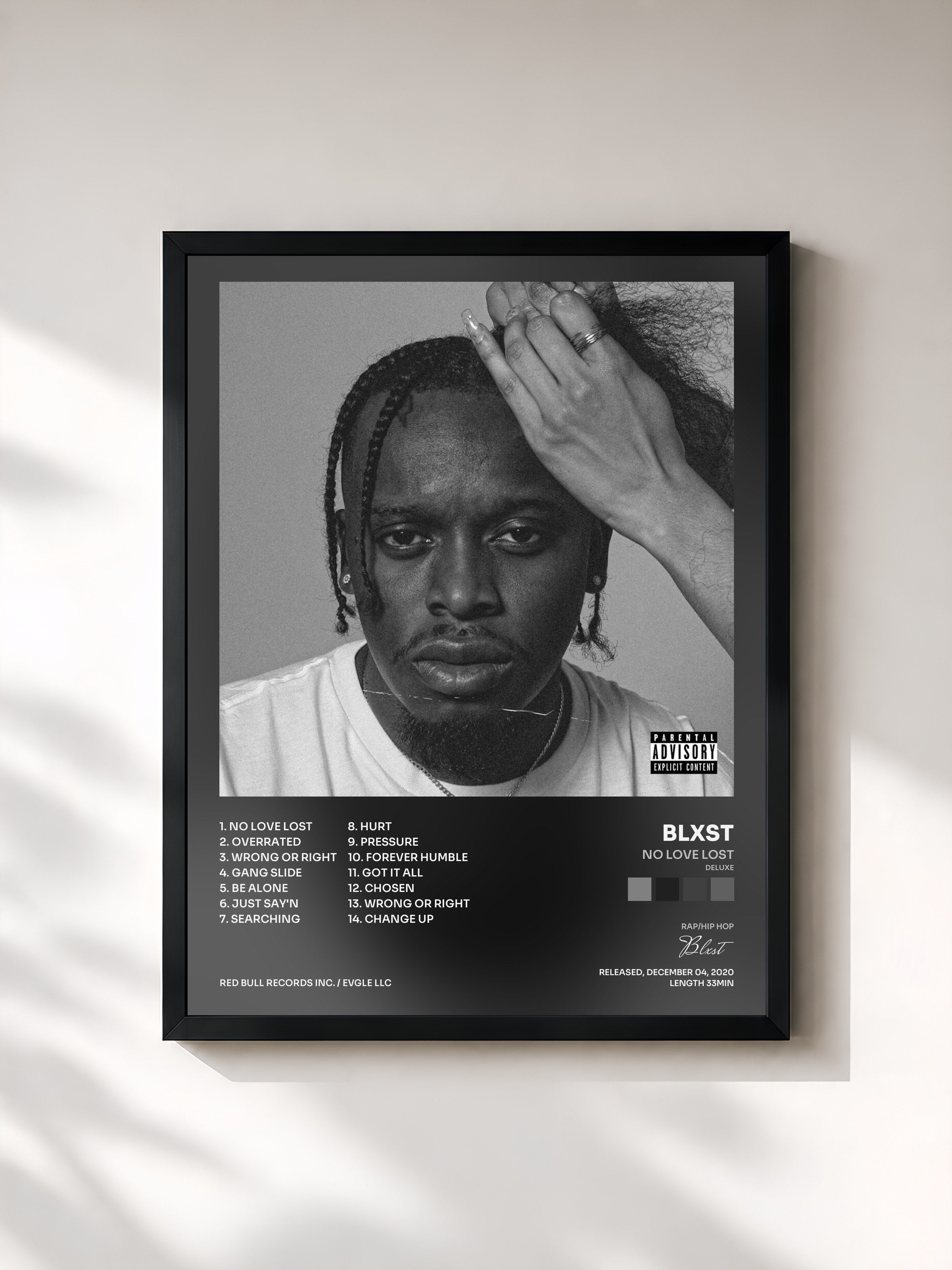 #noir Tableau de l'album No Love Lost (Deluxe) de Blxst, cadre noir, imprimé et encadré en France