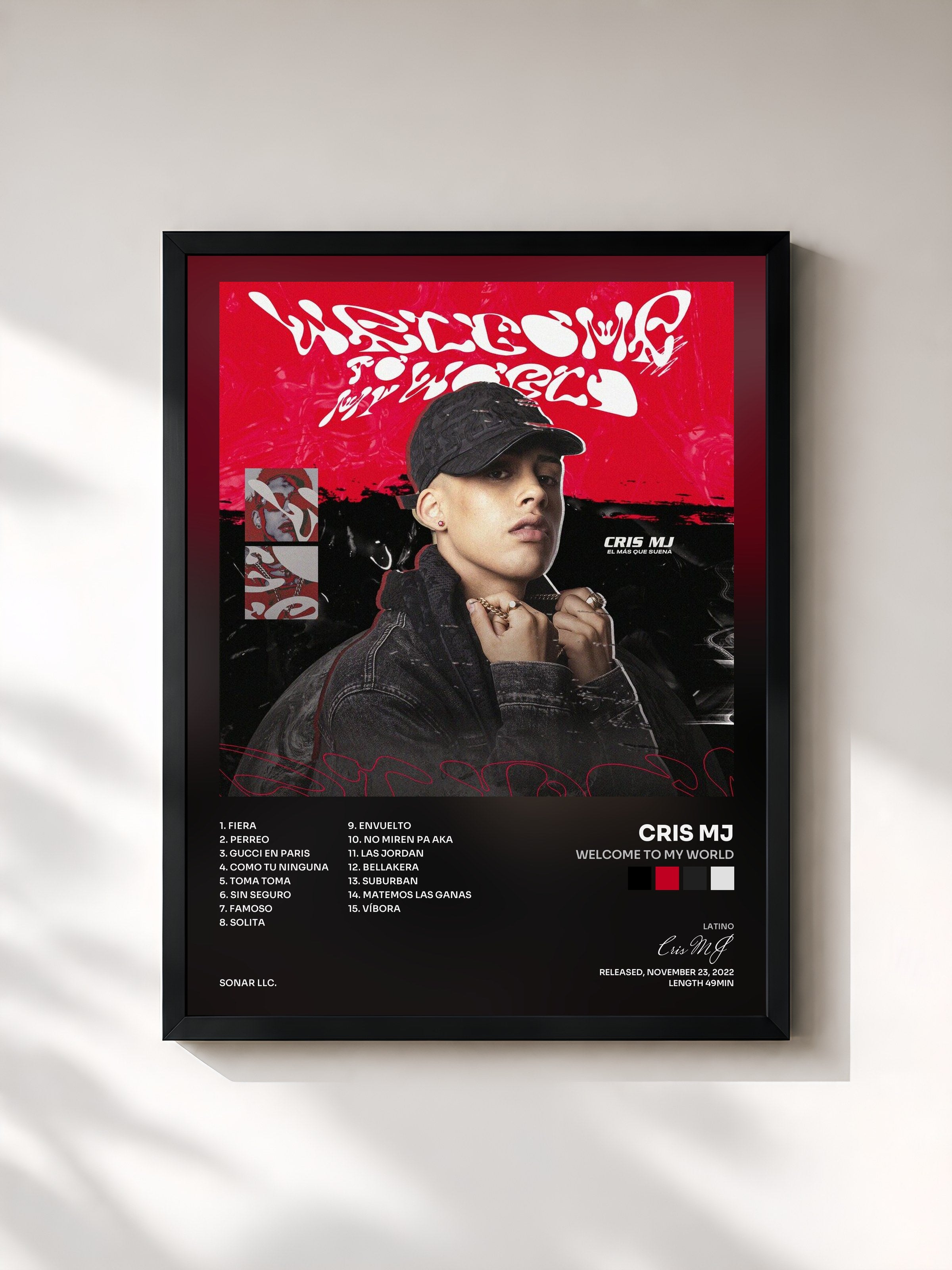#noir Tableau de l'album Welcome To My World de Cris MJ, cadre noir, imprimé et encadré en France