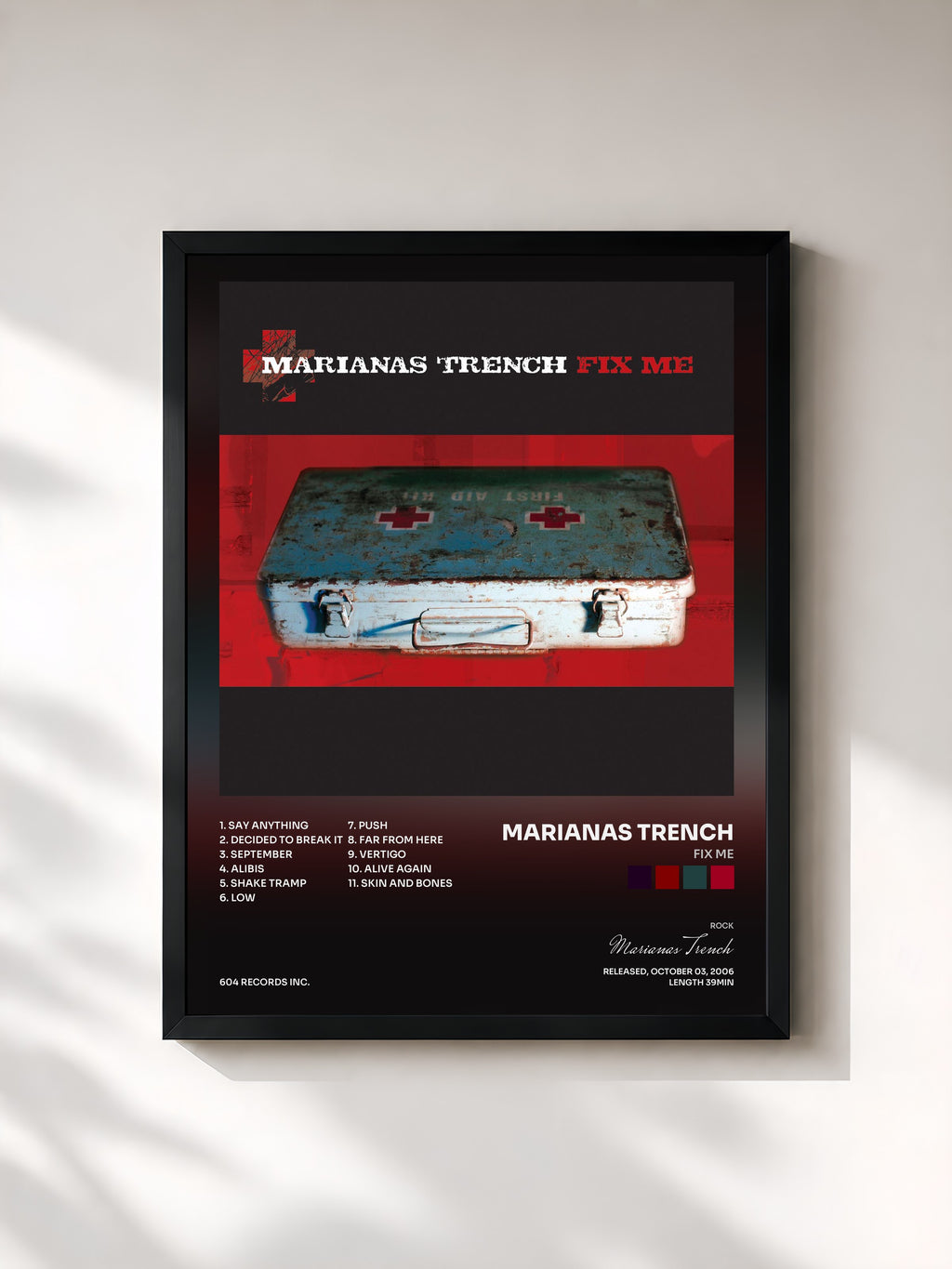 #noir Tableau de l'album Fix Me de Marianas Trench, cadre noir, imprimé et encadré en France