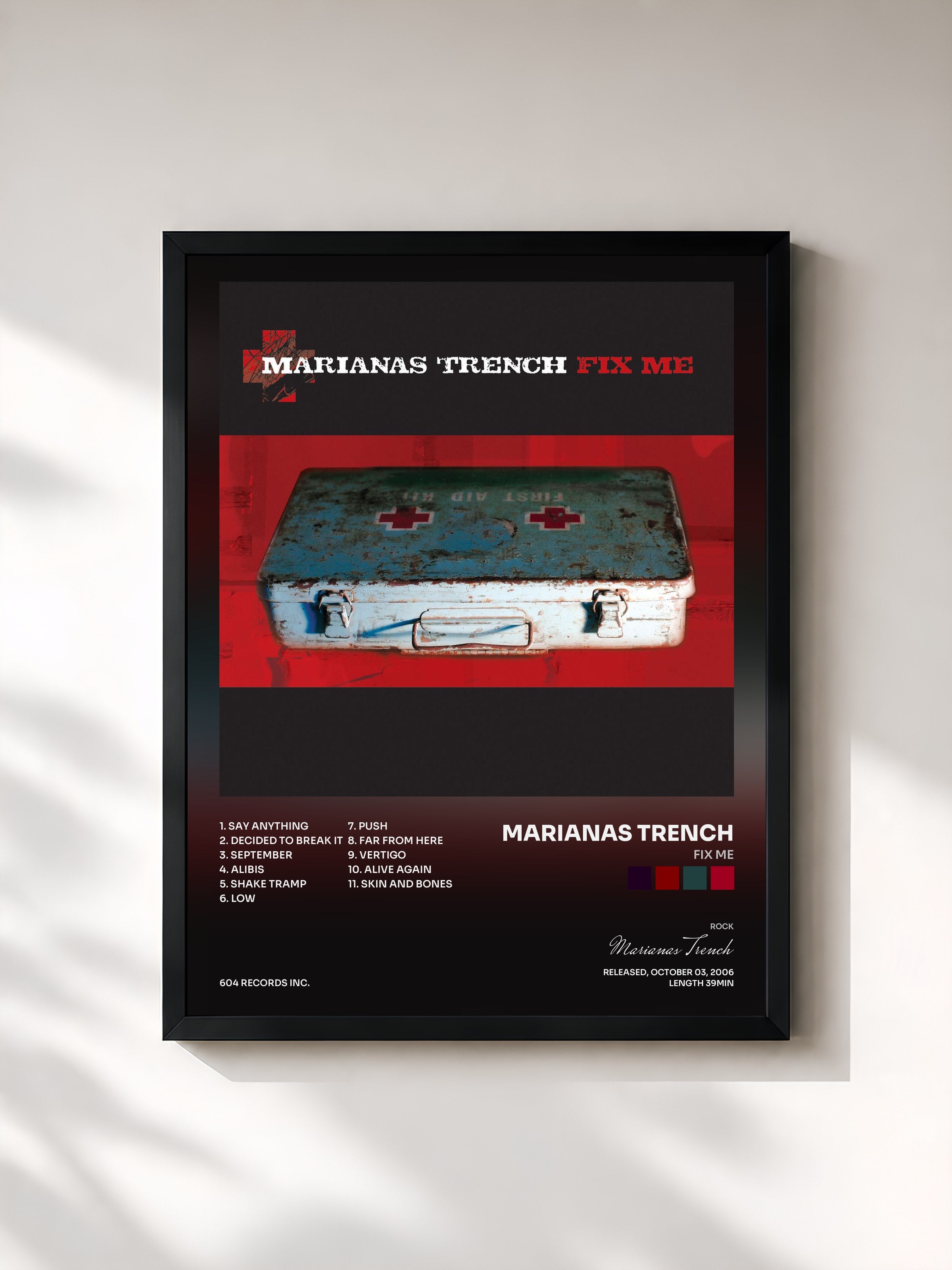 #noir Tableau de l'album Fix Me de Marianas Trench, cadre noir, imprimé et encadré en France