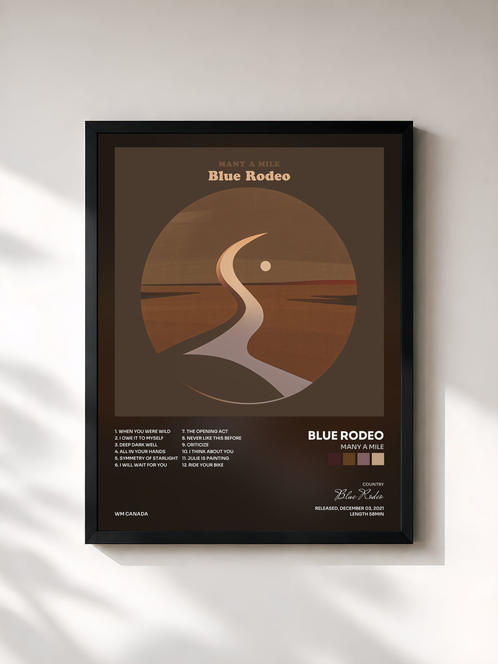 #noir Tableau de l'album Many a Mile de Blue Rodeo, cadre noir, imprimé et encadré en France