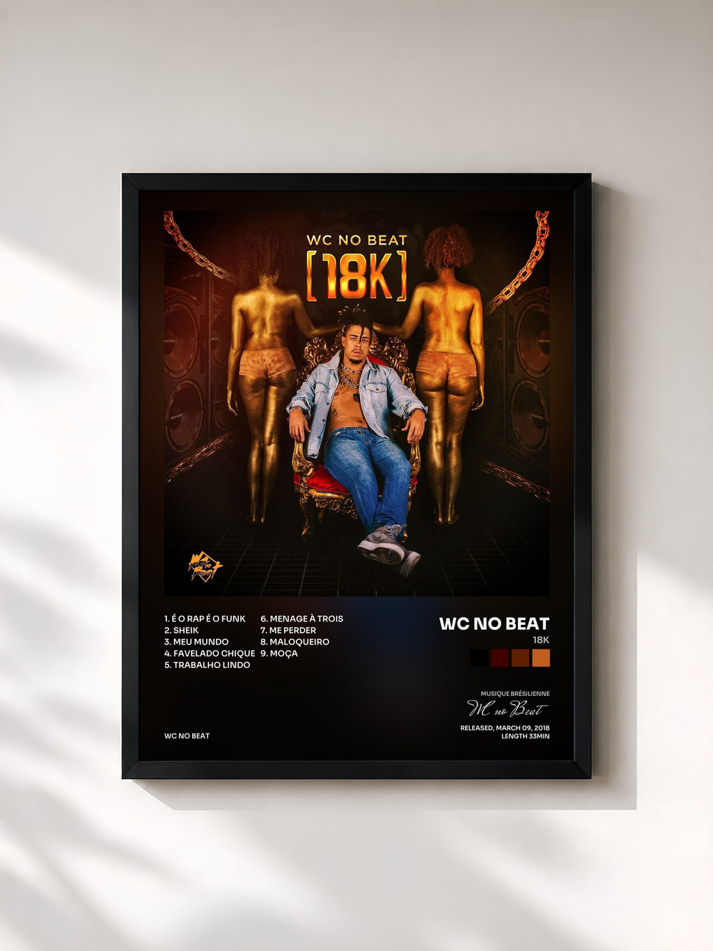 #noir Tableau de l'album 18K de WC no Beat, cadre noir, imprimé et encadré en France