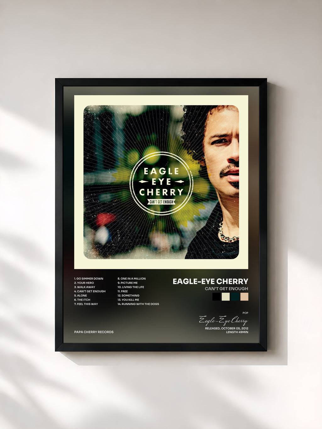 #noir Tableau de l'album Can't Get Enough de Eagle-Eye Cherry, cadre noir, imprimé et encadré en France