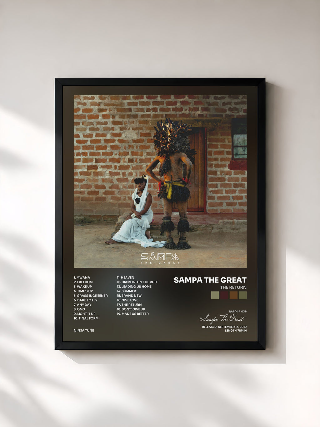 #noir Tableau de l'album The Return de Sampa The Great, cadre noir, imprimé et encadré en France