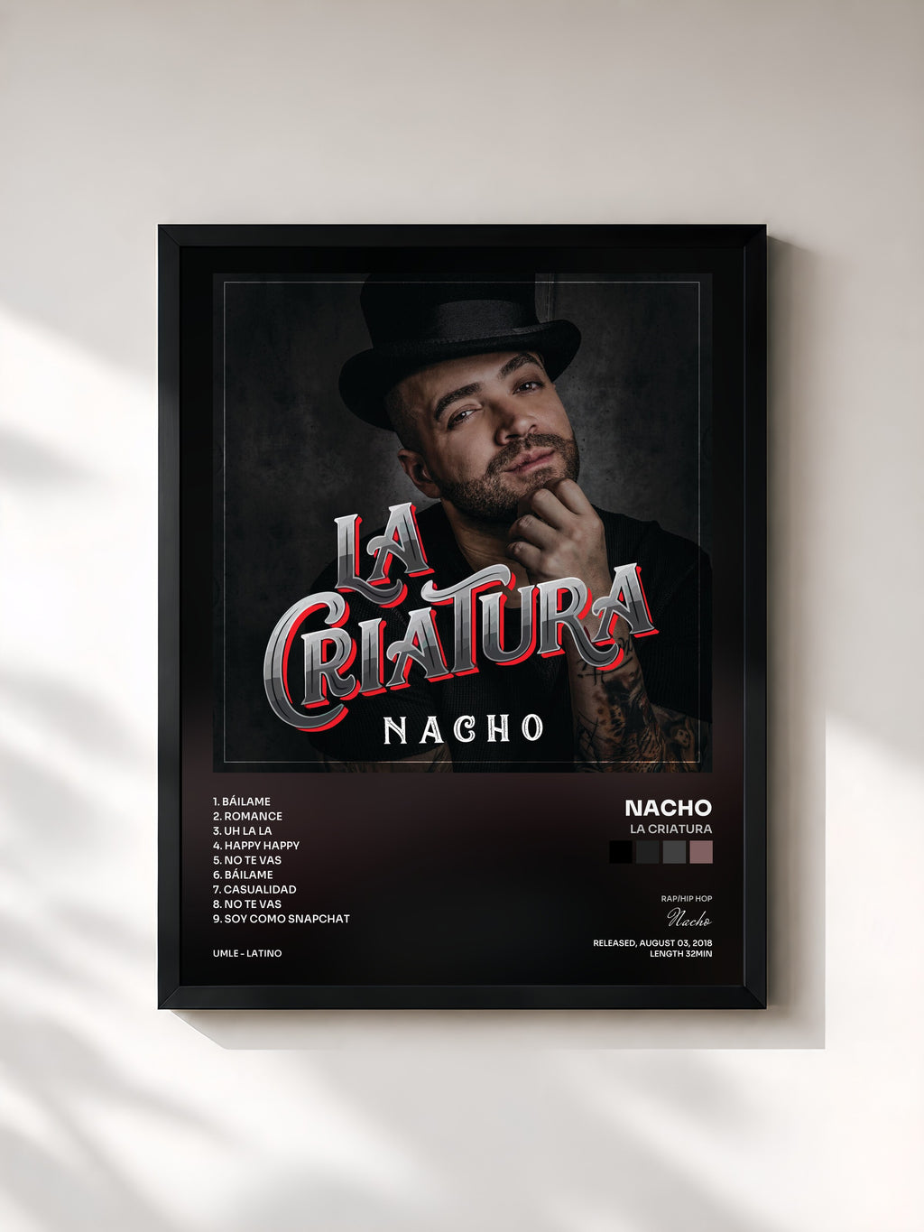 #noir Tableau de l'album La Criatura de Nacho, cadre noir, imprimé et encadré en France