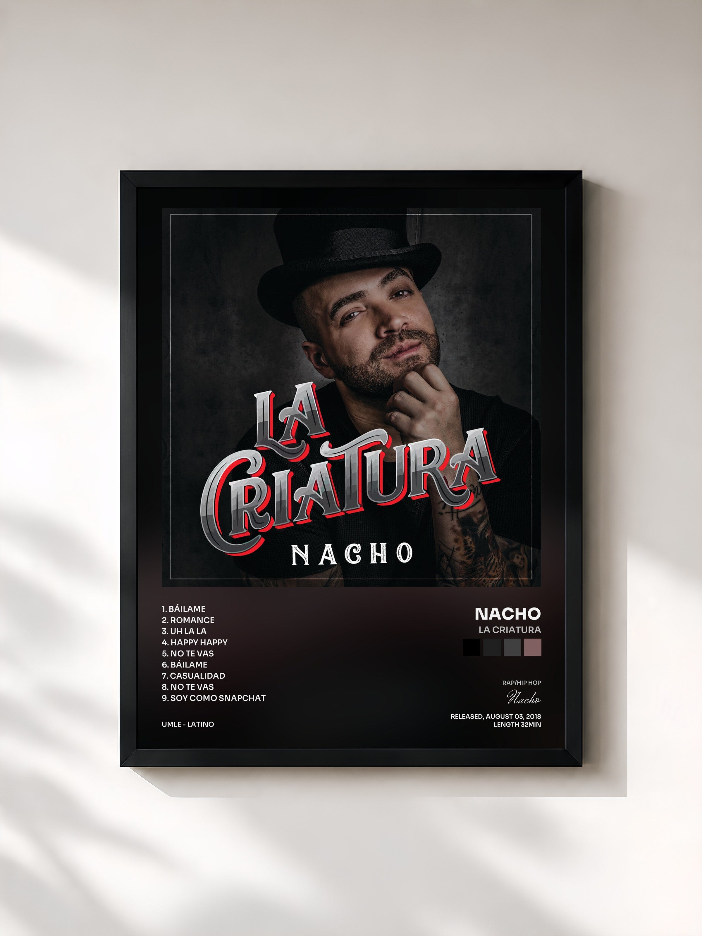 #noir Tableau de l'album La Criatura de Nacho, cadre noir, imprimé et encadré en France