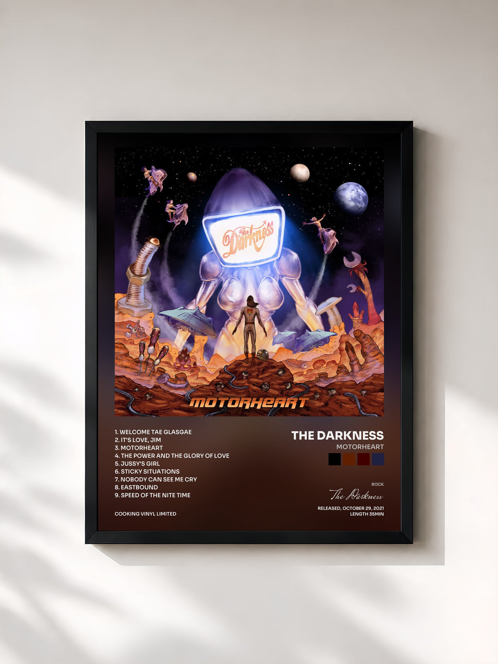 #noir Tableau de l'album Motorheart de The Darkness, cadre noir, imprimé et encadré en France