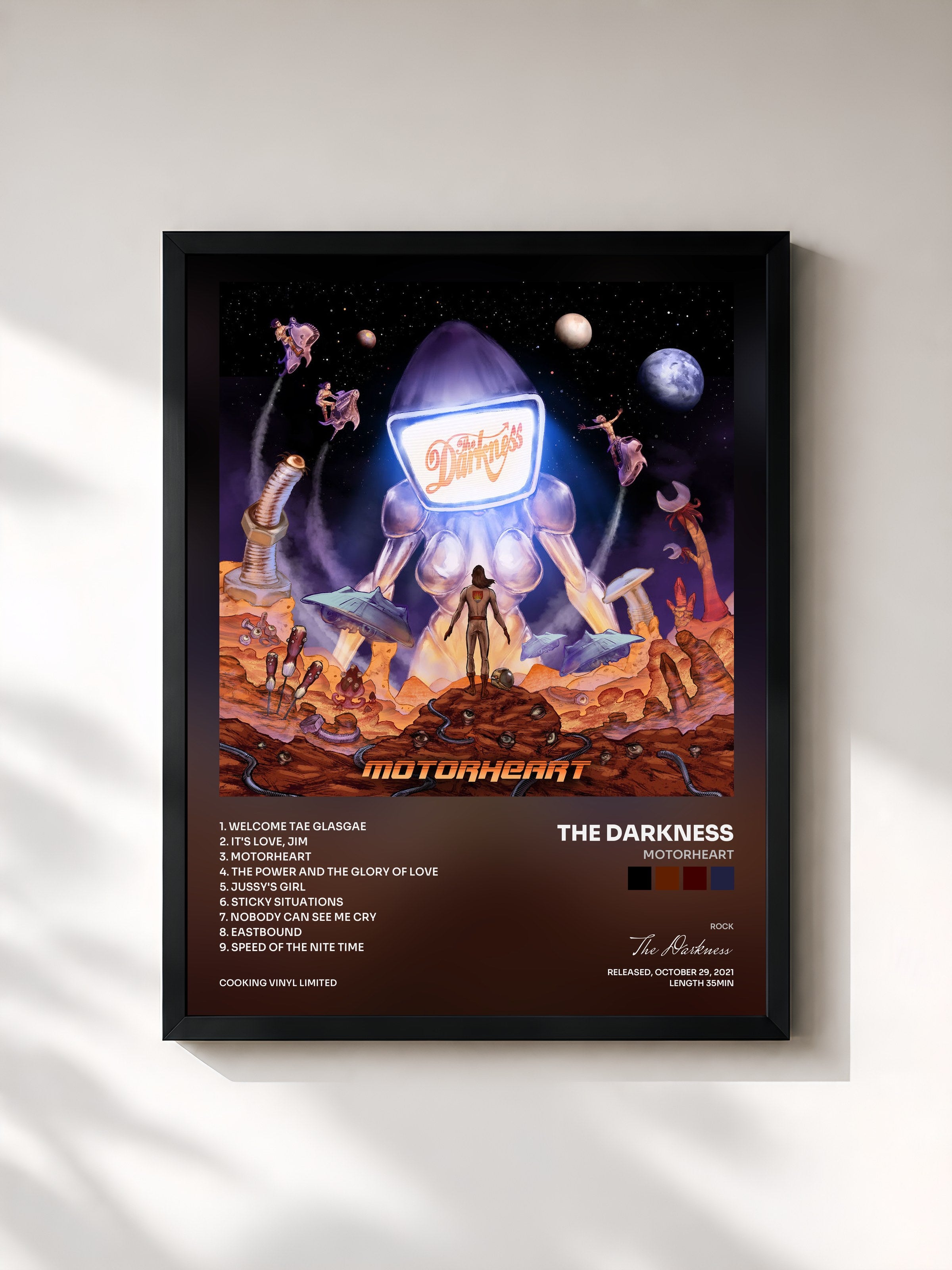 #noir Tableau de l'album Motorheart de The Darkness, cadre noir, imprimé et encadré en France