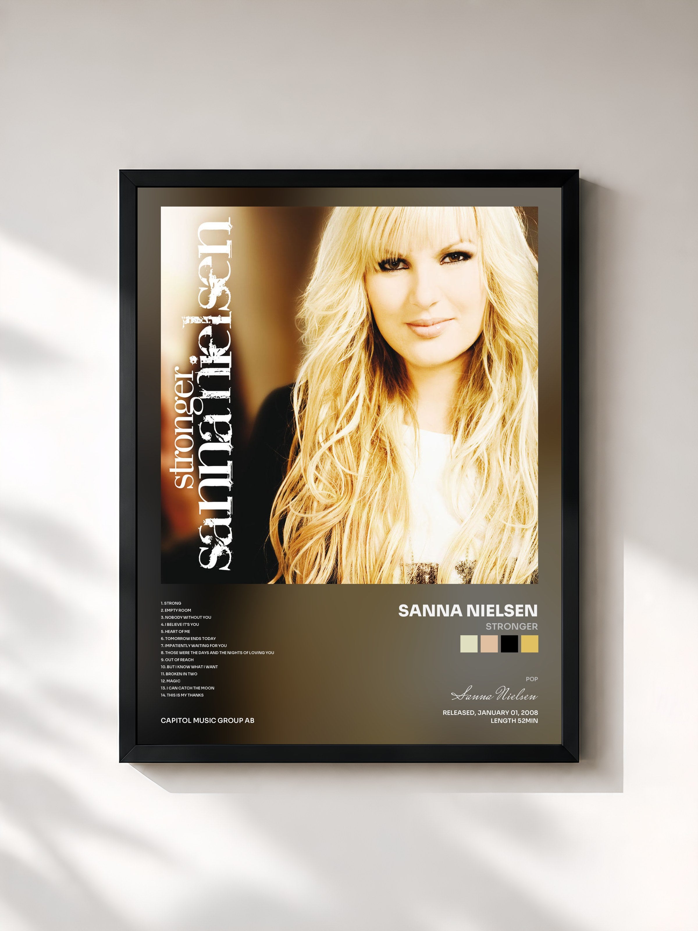 #noir Tableau de l'album Stronger de Sanna Nielsen, cadre noir, imprimé et encadré en France