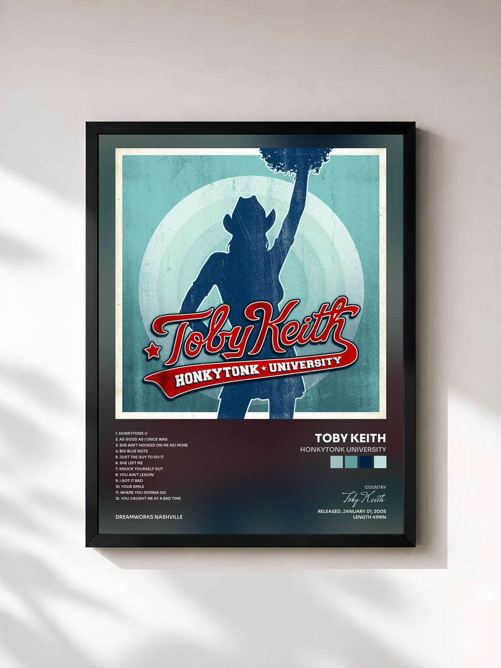 #noir Tableau de l'album Honkytonk University de Toby Keith, cadre noir, imprimé et encadré en France
