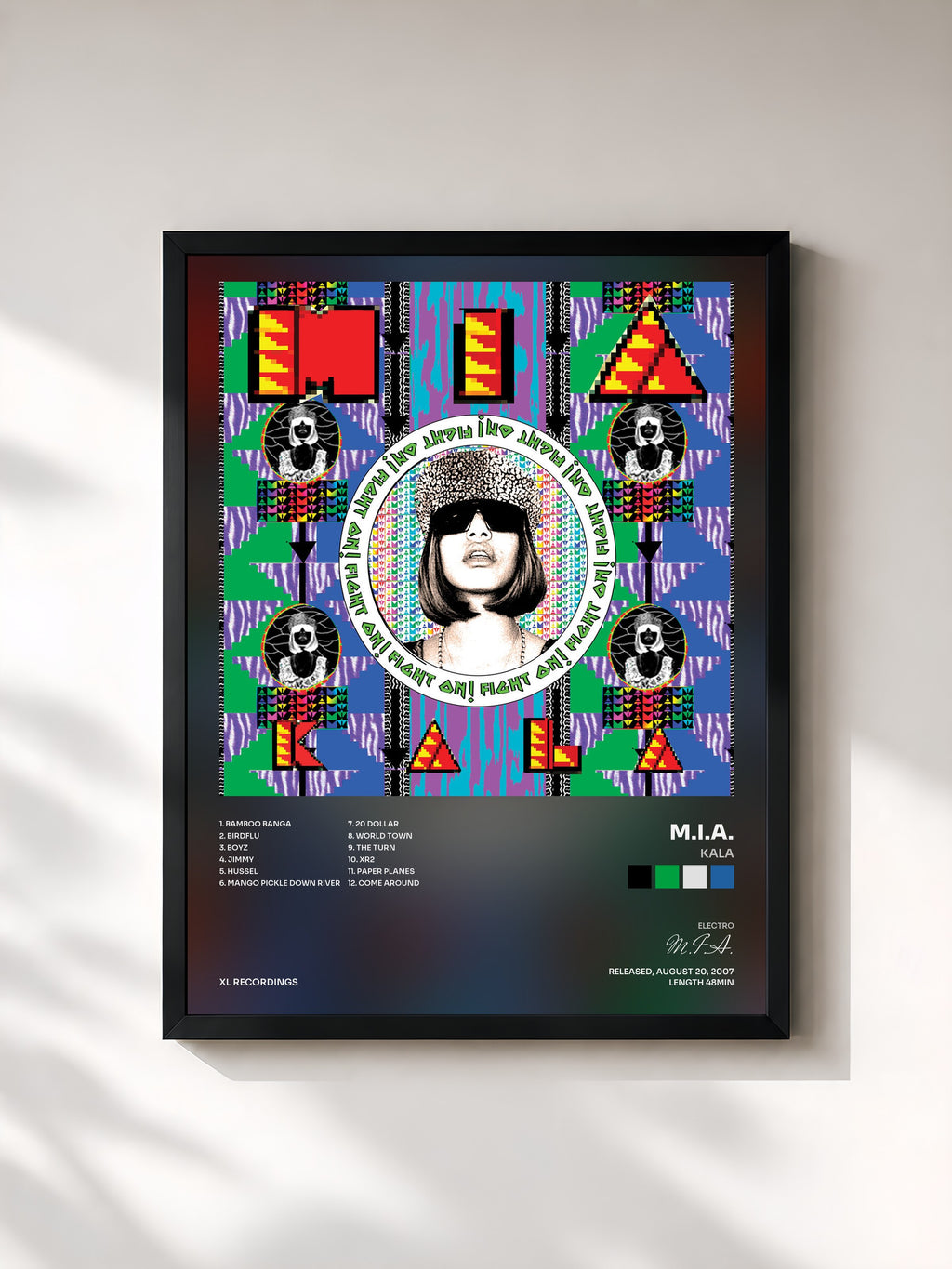 #noir Tableau de l'album Kala de M.I.A., cadre noir, imprimé et encadré en France