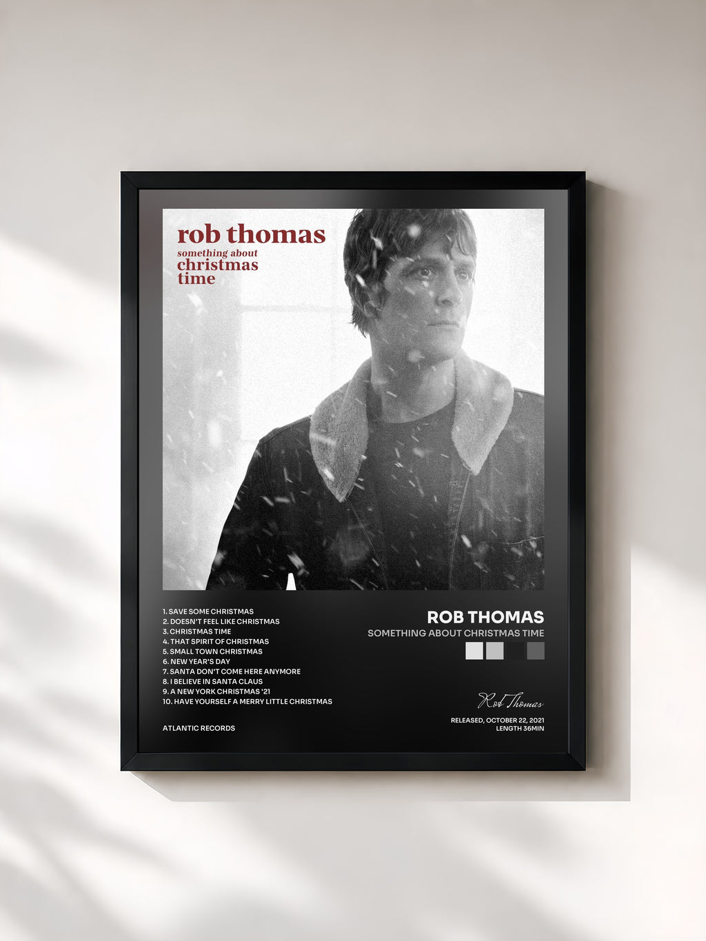 #noir Tableau de l'album SOMETHING ABOUT CHRISTMAS TIME de Rob Thomas, cadre noir, imprimé et encadré en France