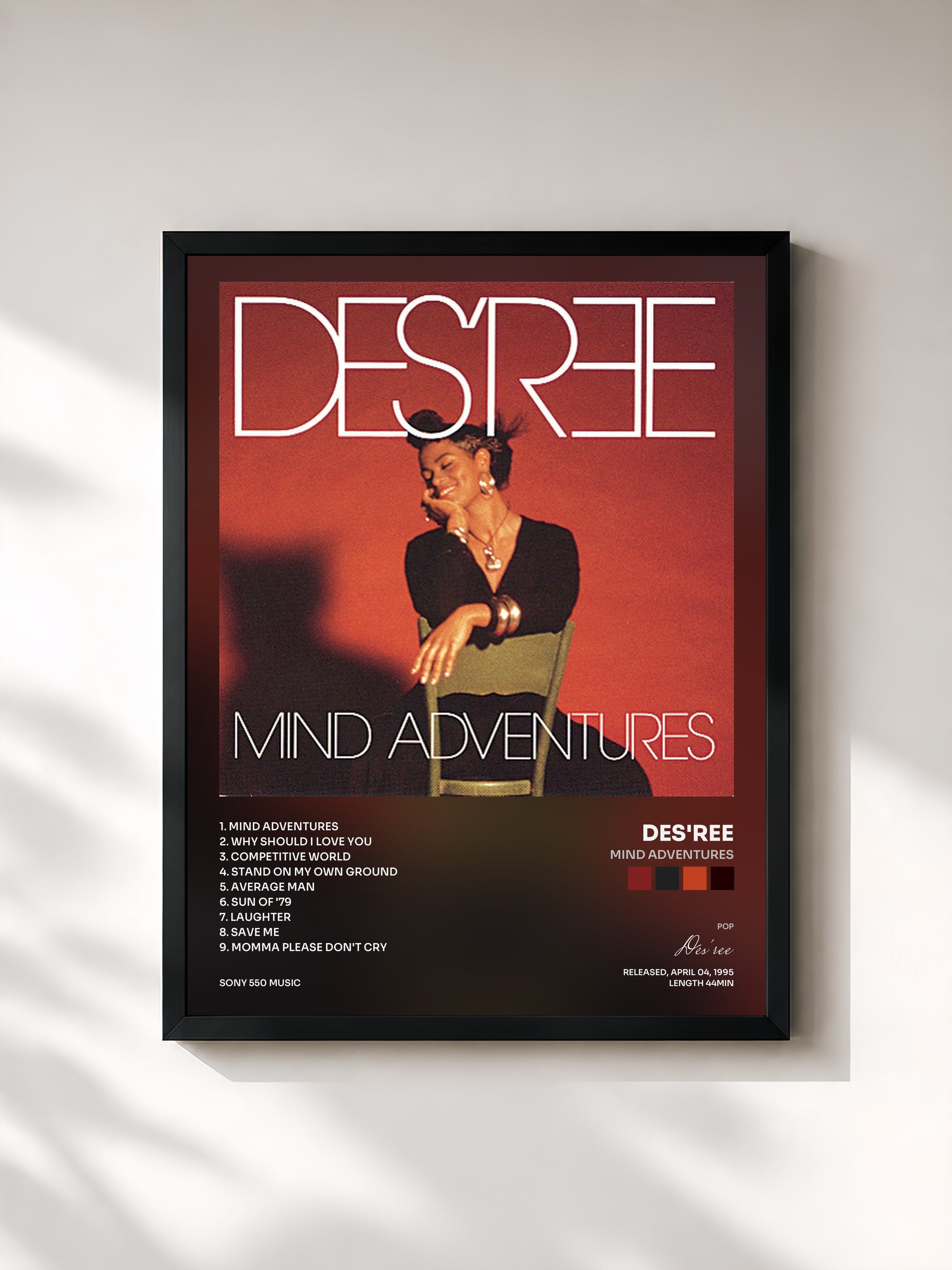 #noir Tableau de l'album Mind Adventures de Des'ree, cadre noir, imprimé et encadré en France