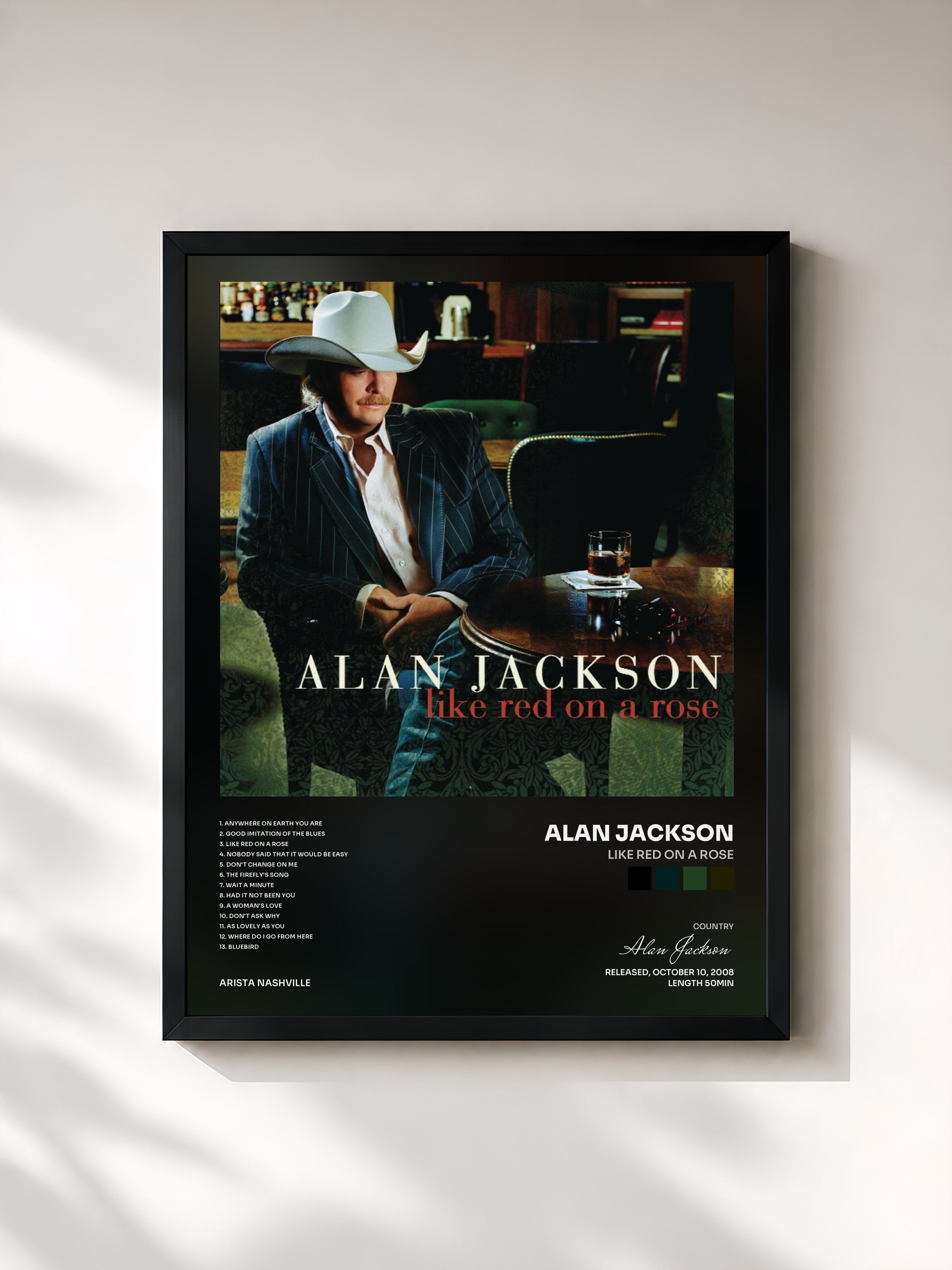 #noir Tableau de l'album Like Red On A Rose de Alan Jackson, cadre noir, imprimé et encadré en France