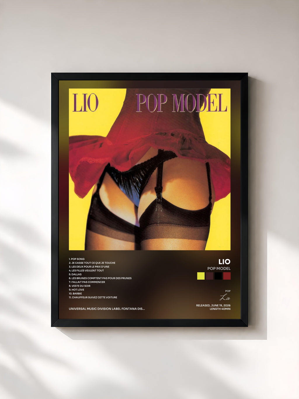 #noir Tableau de l'album Pop model de Lio, cadre noir, imprimé et encadré en France